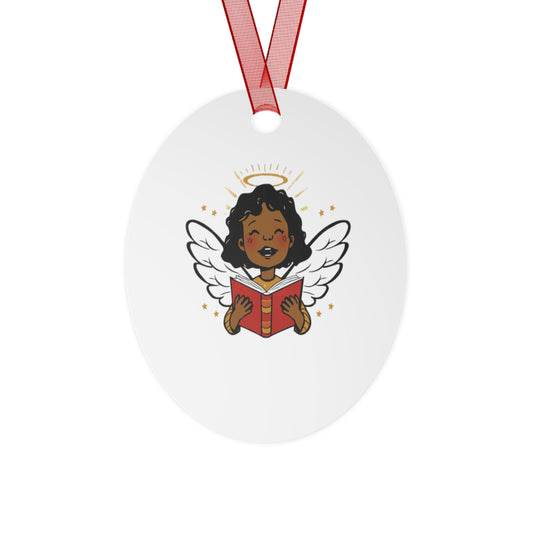 Angelic Reader Metal Ornaments, Christmas Decor, Holiday Gift, Religious Ornament, Winged Angel Decor