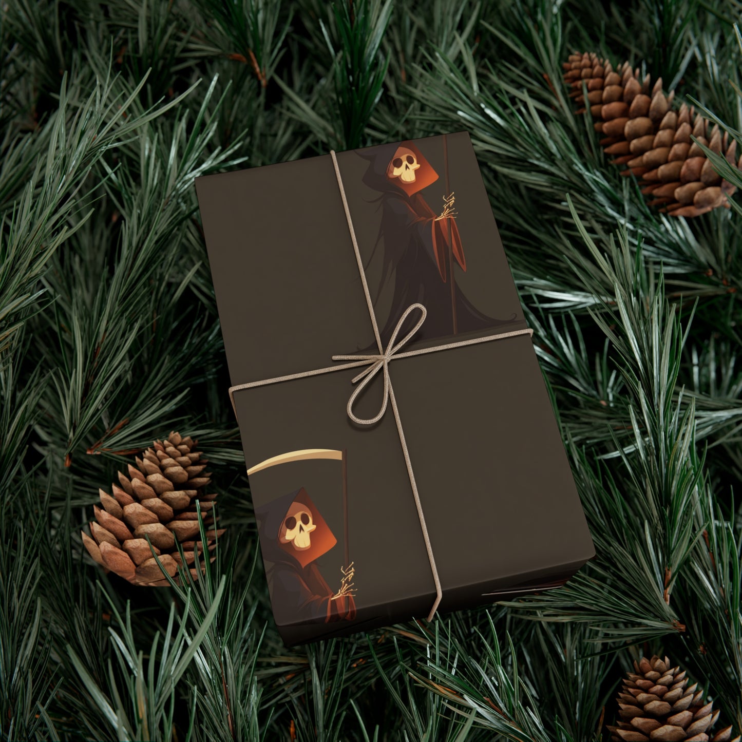 Gift Wrap Papers Featuring a Grim Reaper Design, Perfect for Halloween, Spooky Parties, Unique Gift Wrapping, Occasions, and Celebrations