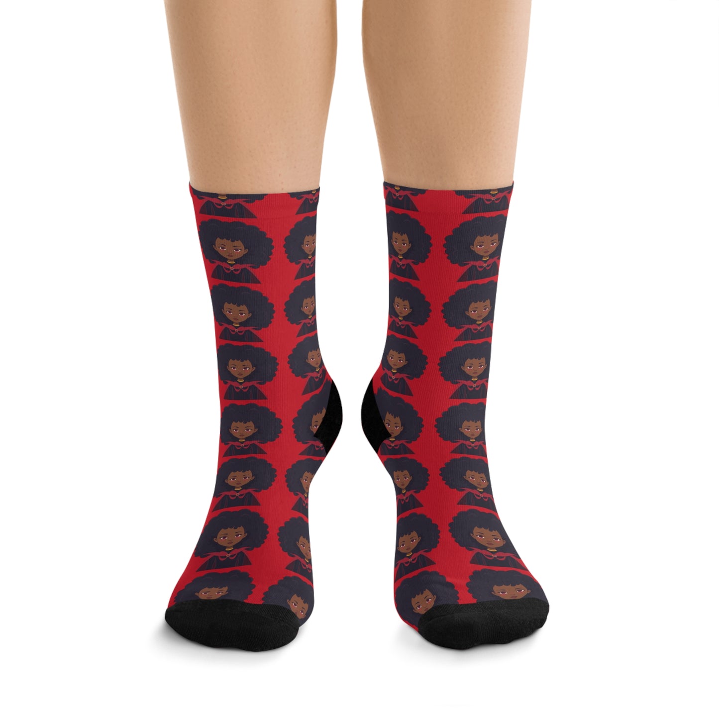 Funky Afro Pattern Socks, Eco-Friendly Recycled Poly Socks, Fun Gift for Her, Unique Wearable Art, Black History Month Fashion