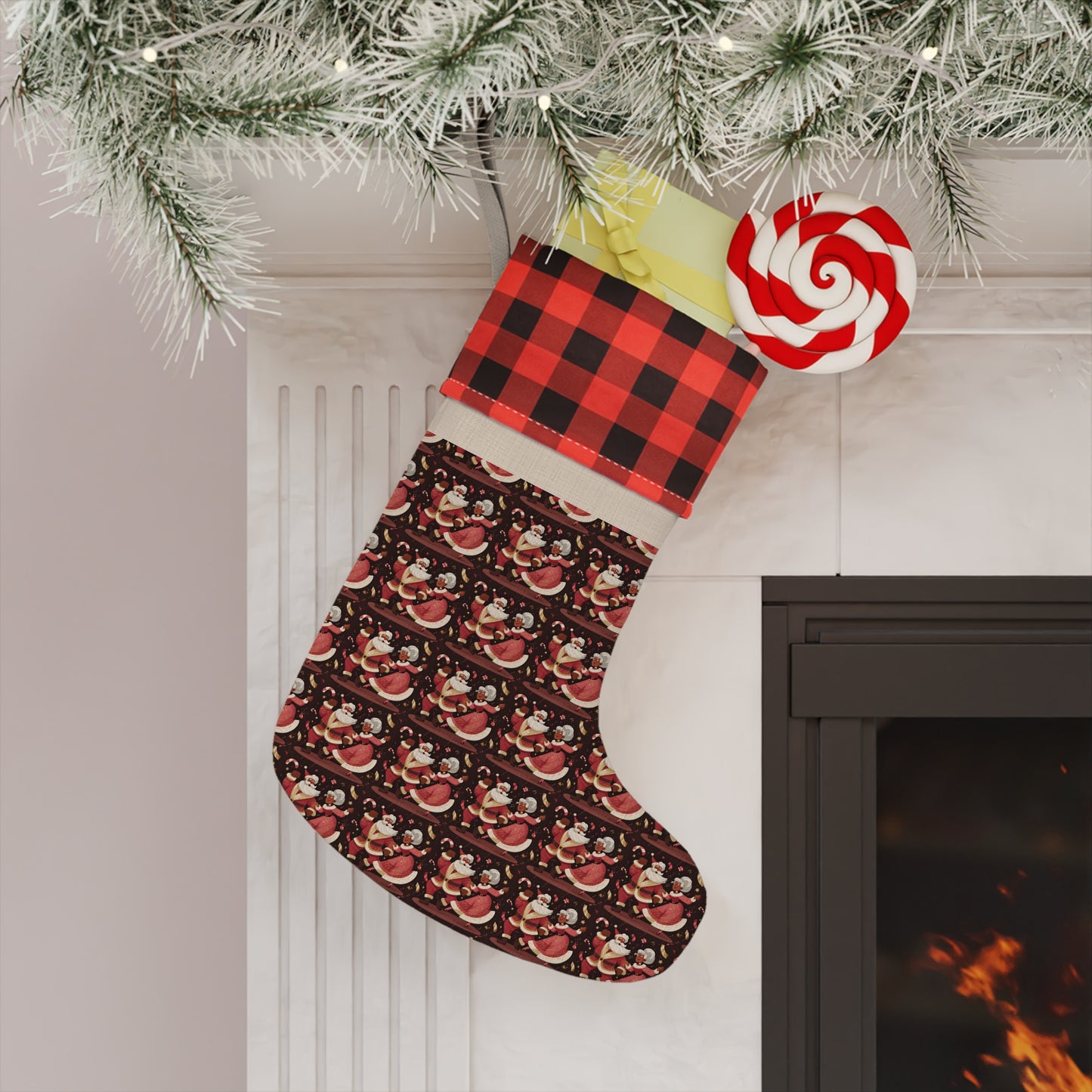 Cozy Holiday Christmas Stocking, Festive Home Decor, Stocking for Santa, Buffalo Check, Personalized Gift, Christmas Celebration