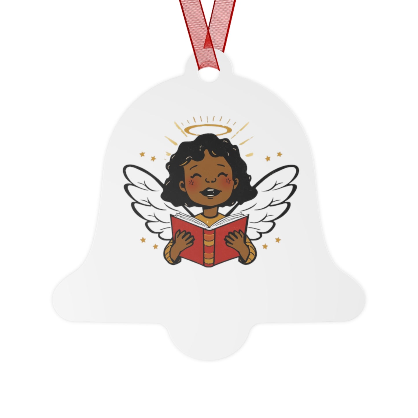 Angelic Reader Metal Ornaments, Christmas Decor, Holiday Gift, Religious Ornament, Winged Angel Decor