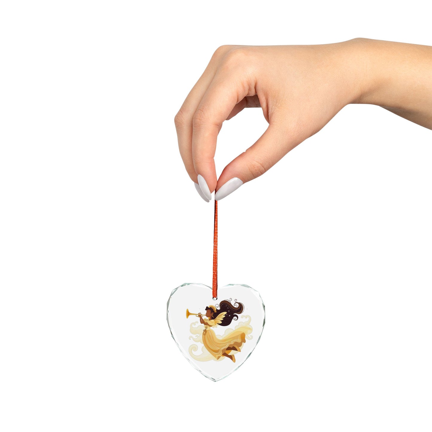 Heart-Shaped Crystal Glass Ornament, Angel Decor, Unique Christmas Gift, Holiday Home Decoration, Elegant Keepsake