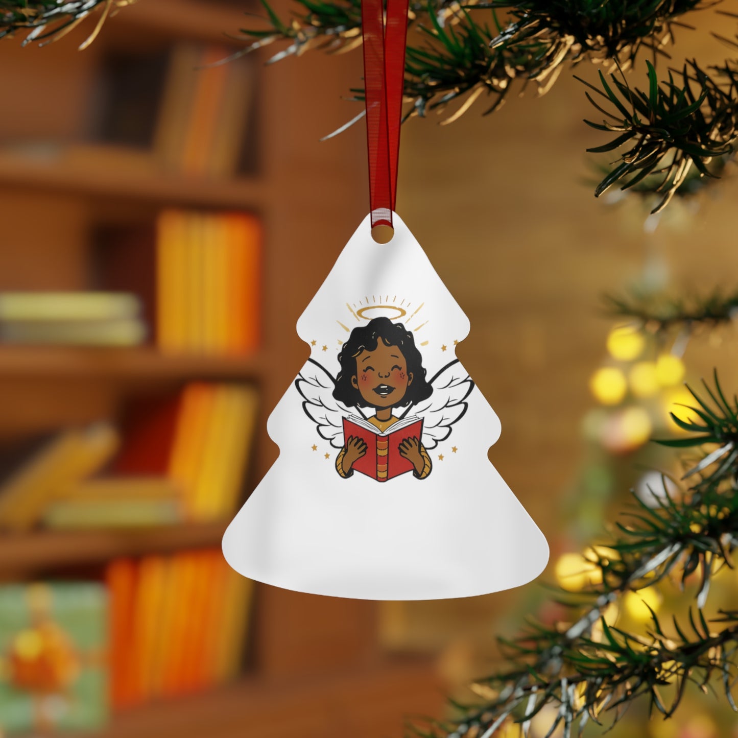 Angelic Reader Metal Ornaments, Christmas Decor, Holiday Gift, Religious Ornament, Winged Angel Decor