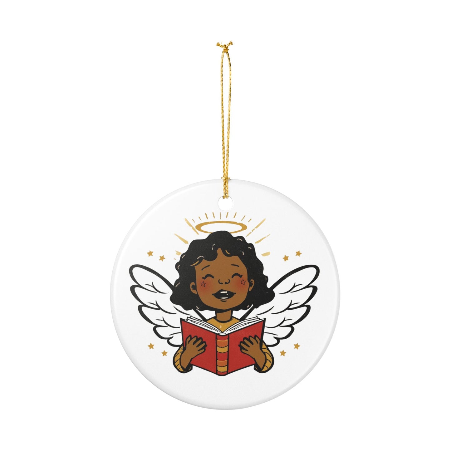 Angel Reading Ceramic Ornament, Christmas Tree Decoration, Gift for Readers, Child's Room Decor, Religious Gift, Holiday Ornament