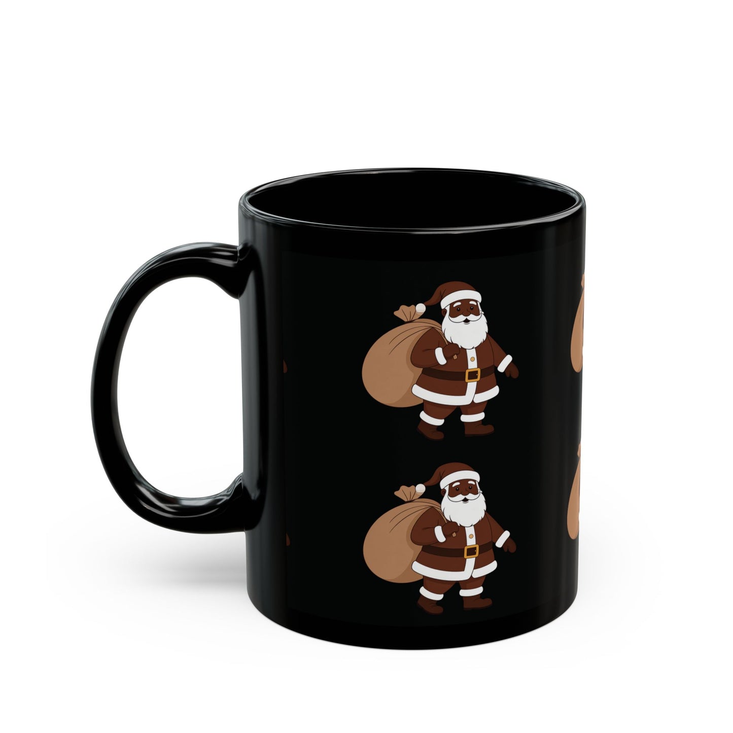 Festive Santa Mug, Christmas Coffee Cup, Holiday Gift, Black Ceramic Mug, Santa Claus Decorations, Merry & Bright