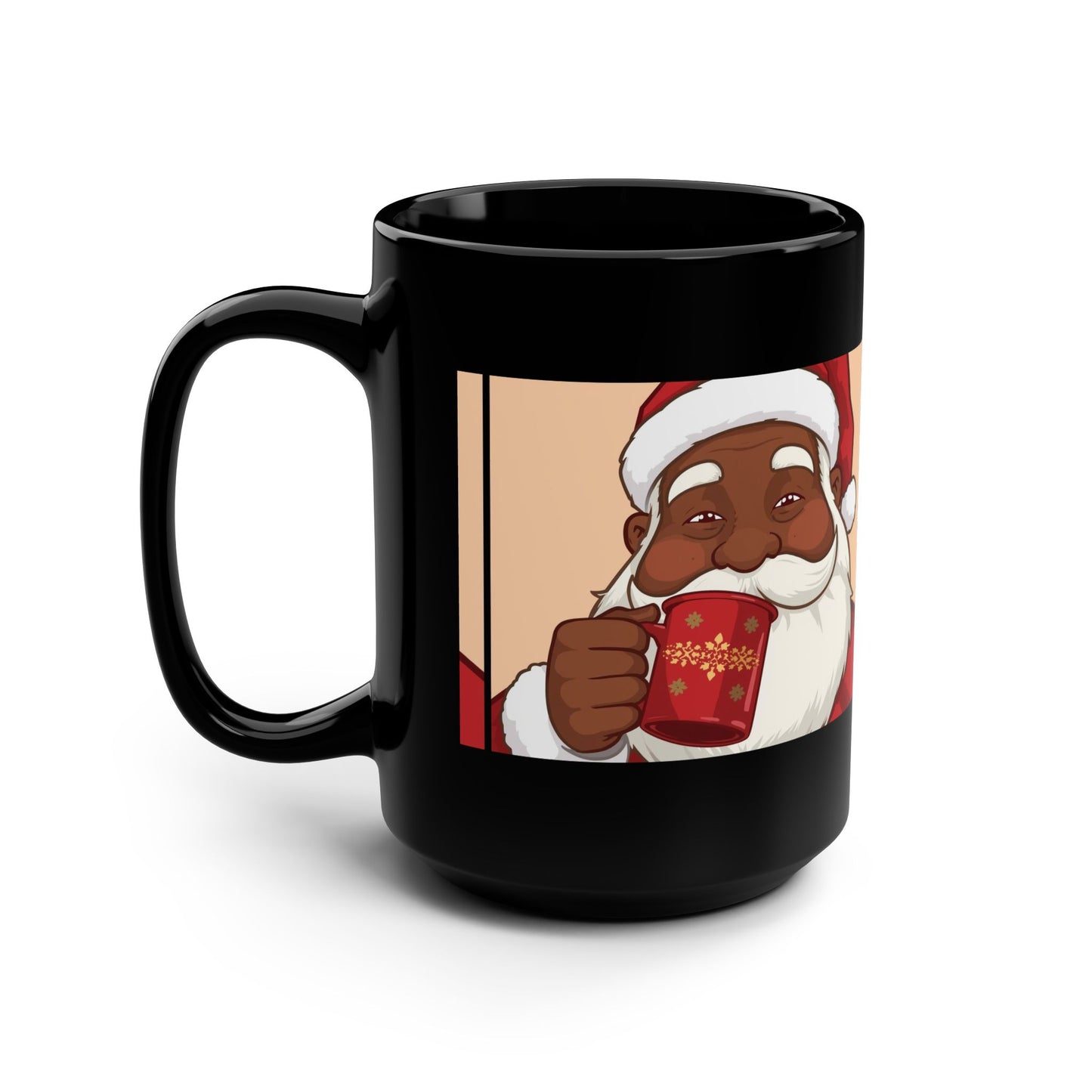 Santa Cheer Black Mug, Christmas Coffee Cup, Holiday Gift, Festive Drinkware, Winter Wonderland Mug, Santa Decoration, 15oz