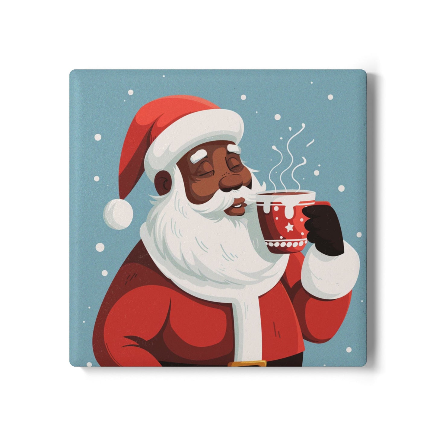 Festive Santa Ceramic Coaster | Holiday Drinkware, Christmas Gift, Home Decor, Kitchen Accessory, Coaster Set