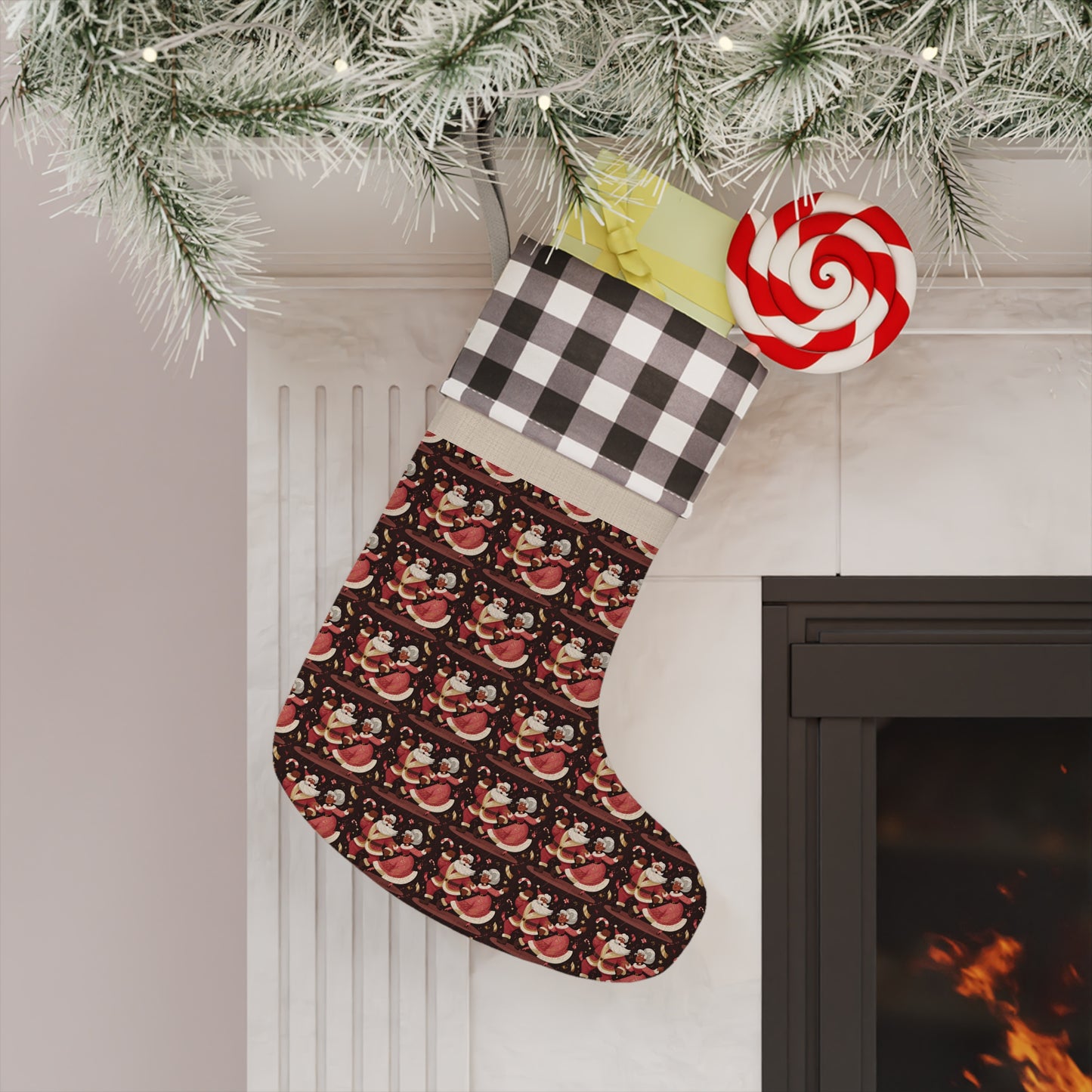 Cozy Holiday Christmas Stocking, Festive Home Decor, Stocking for Santa, Buffalo Check, Personalized Gift, Christmas Celebration
