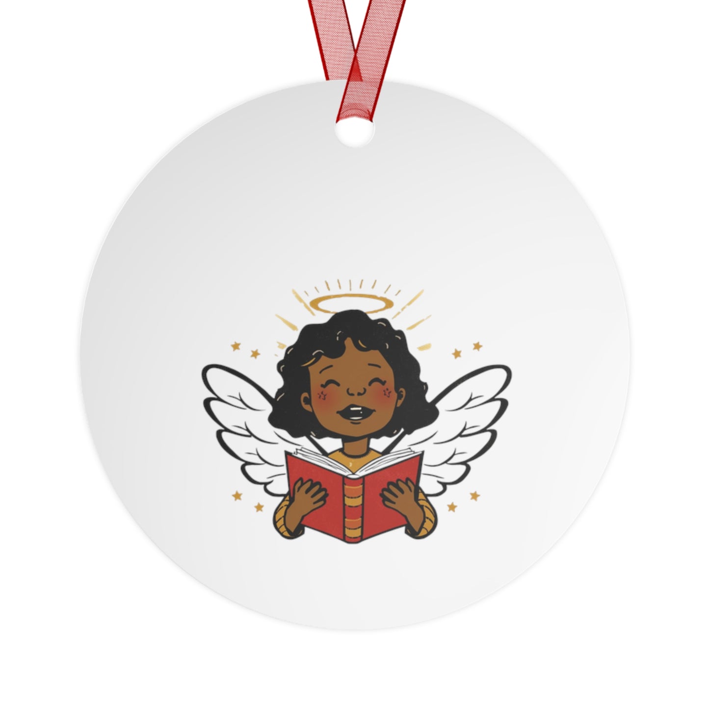 Angelic Reader Metal Ornaments, Christmas Decor, Holiday Gift, Religious Ornament, Winged Angel Decor