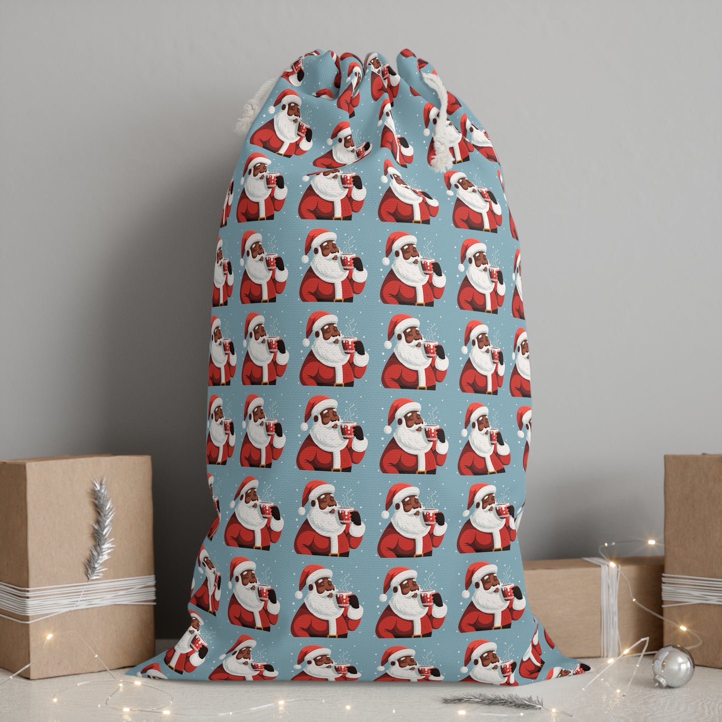 Santa Christmas Drawstring Sack, Holiday Gift Bag, Festive Storage, Santa Sack for Kids, Christmas Decor