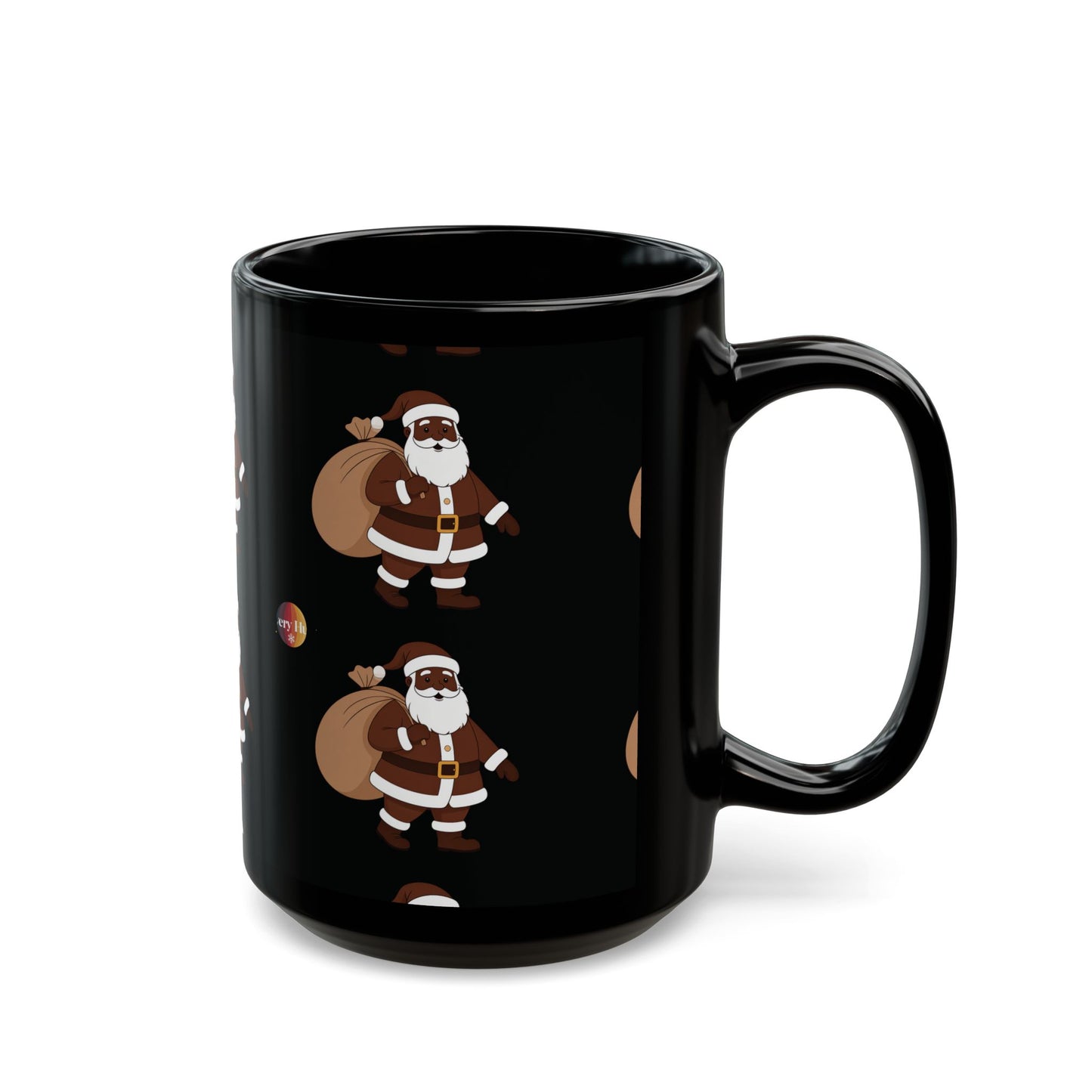 Festive Santa Mug, Christmas Coffee Cup, Holiday Gift, Black Ceramic Mug, Santa Claus Decorations, Merry & Bright