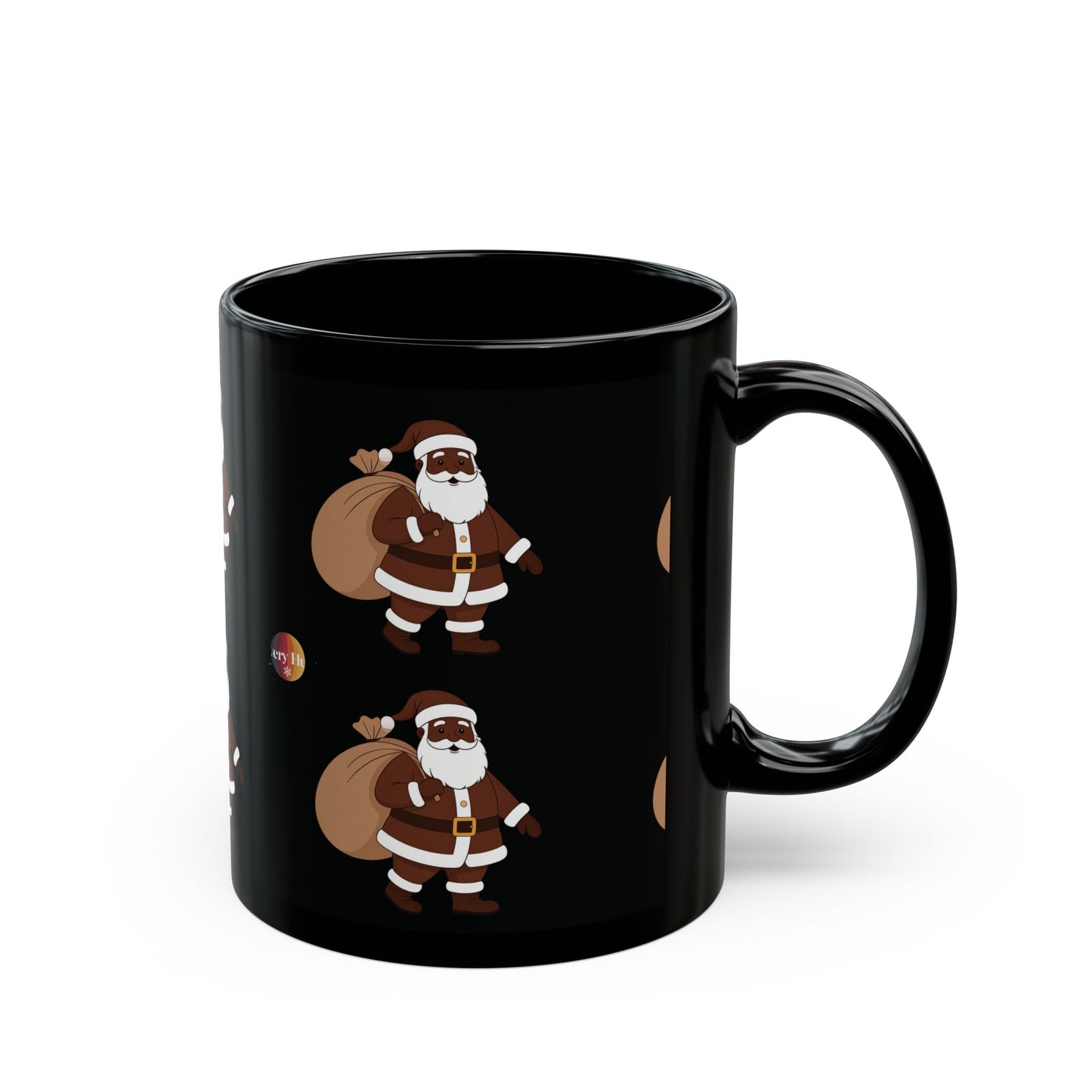 Festive Santa Mug, Christmas Coffee Cup, Holiday Gift, Black Ceramic Mug, Santa Claus Decorations, Merry & Bright