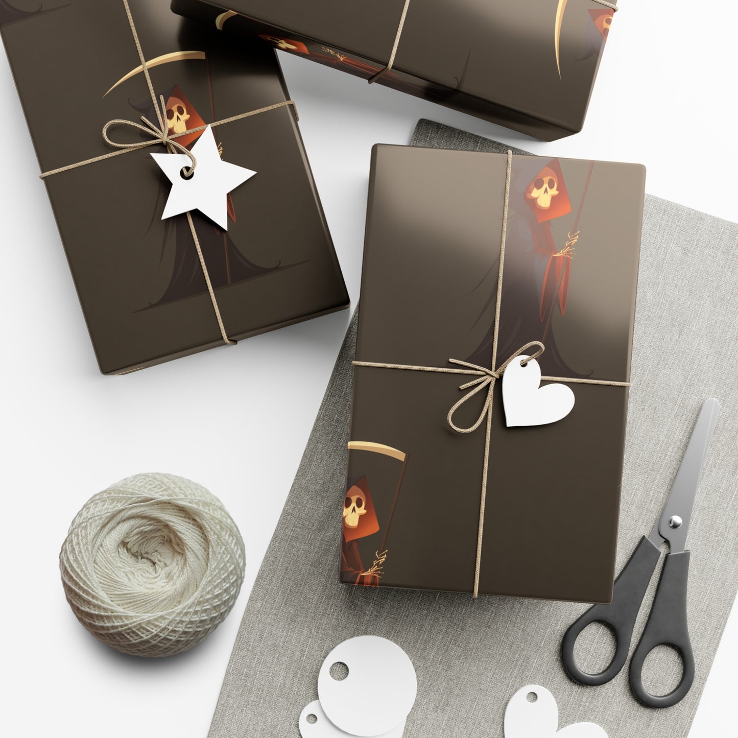 Gift Wrap Papers Featuring a Grim Reaper Design, Perfect for Halloween, Spooky Parties, Unique Gift Wrapping, Occasions, and Celebrations