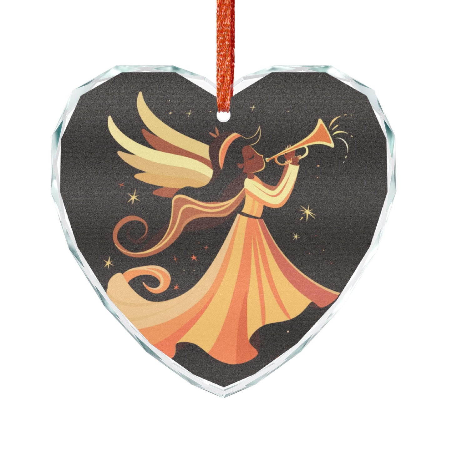 Heart-Shaped Crystal Glass Ornament with Angel Design | Holiday Keepsake, Home Decor, Gift for Christmas, Winter Celebrations, Angel Lovers