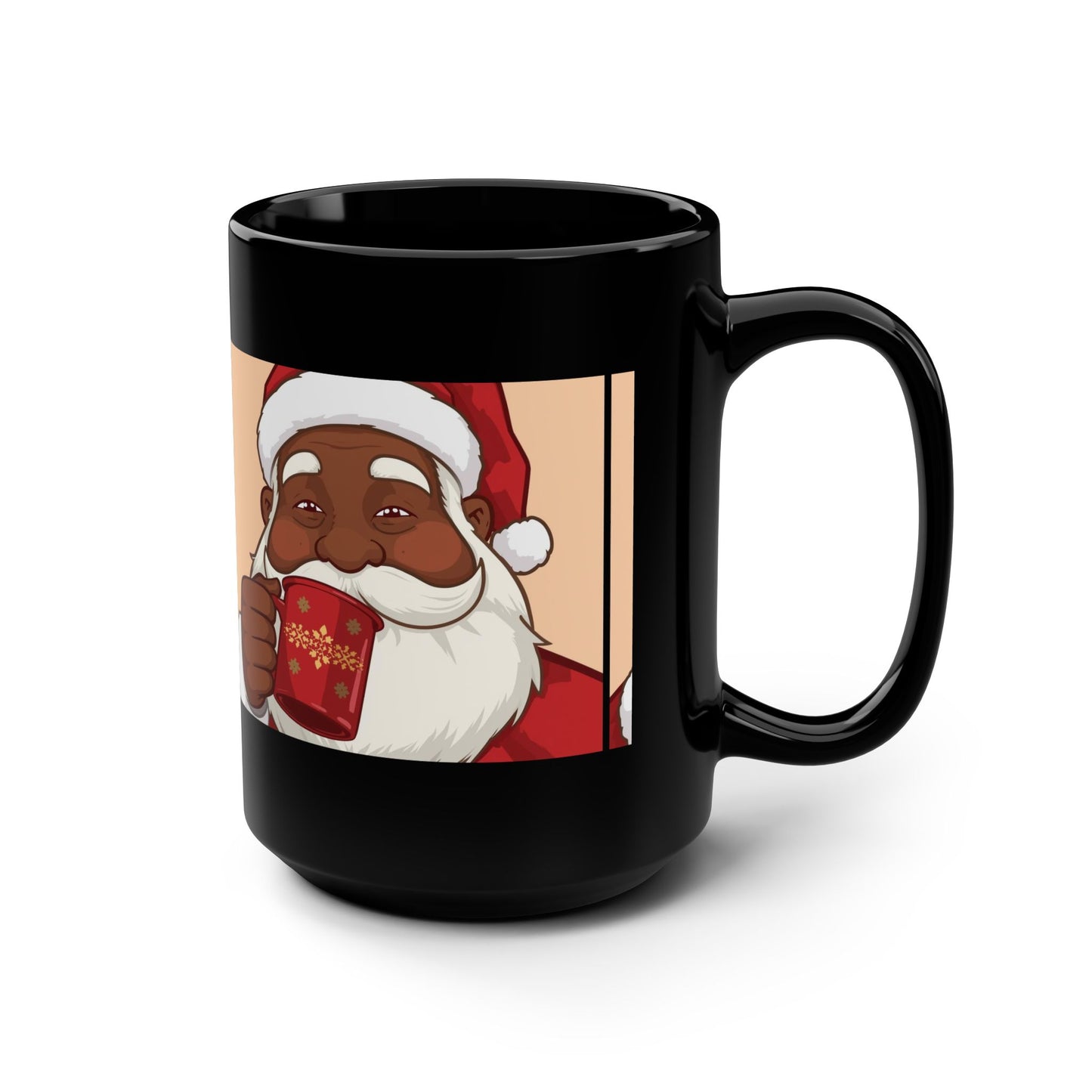 Santa Cheer Black Mug, Christmas Coffee Cup, Holiday Gift, Festive Drinkware, Winter Wonderland Mug, Santa Decoration, 15oz
