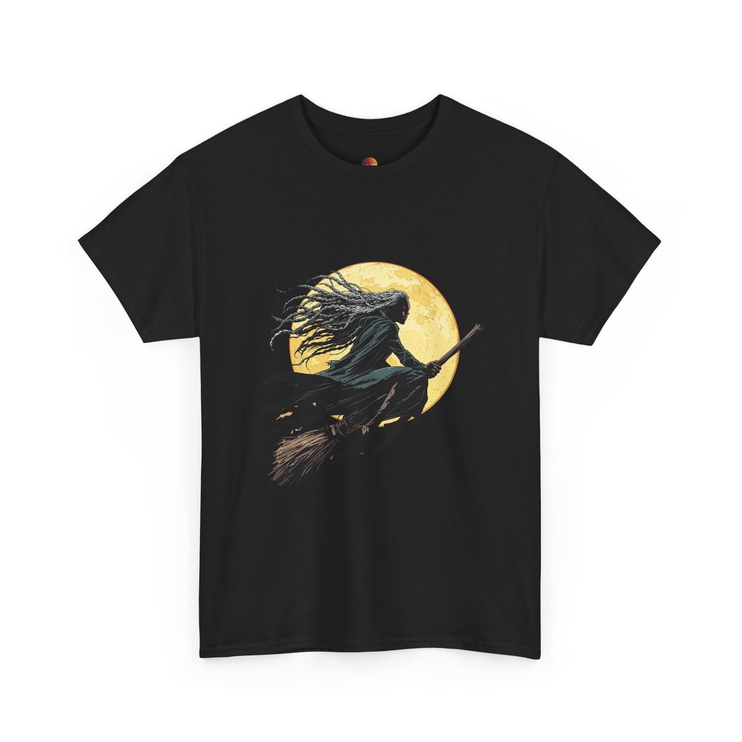 Mystical Witch T-Shirt - Unisex Heavy Cotton Tee, Halloween Shirt, Gift for Witch Lovers, Spooky Apparel, Full Moon Design