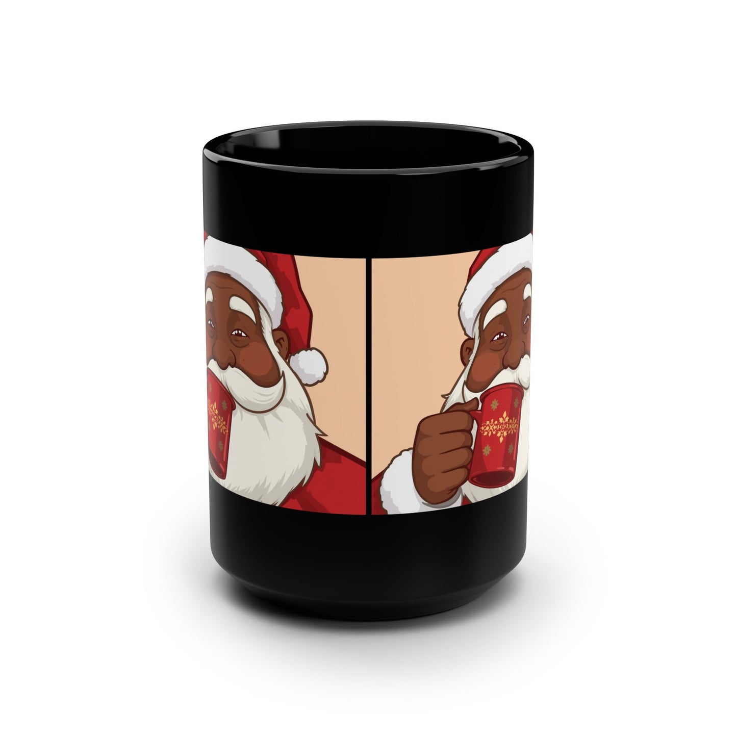 Santa Cheer Black Mug, Christmas Coffee Cup, Holiday Gift, Festive Drinkware, Winter Wonderland Mug, Santa Decoration, 15oz