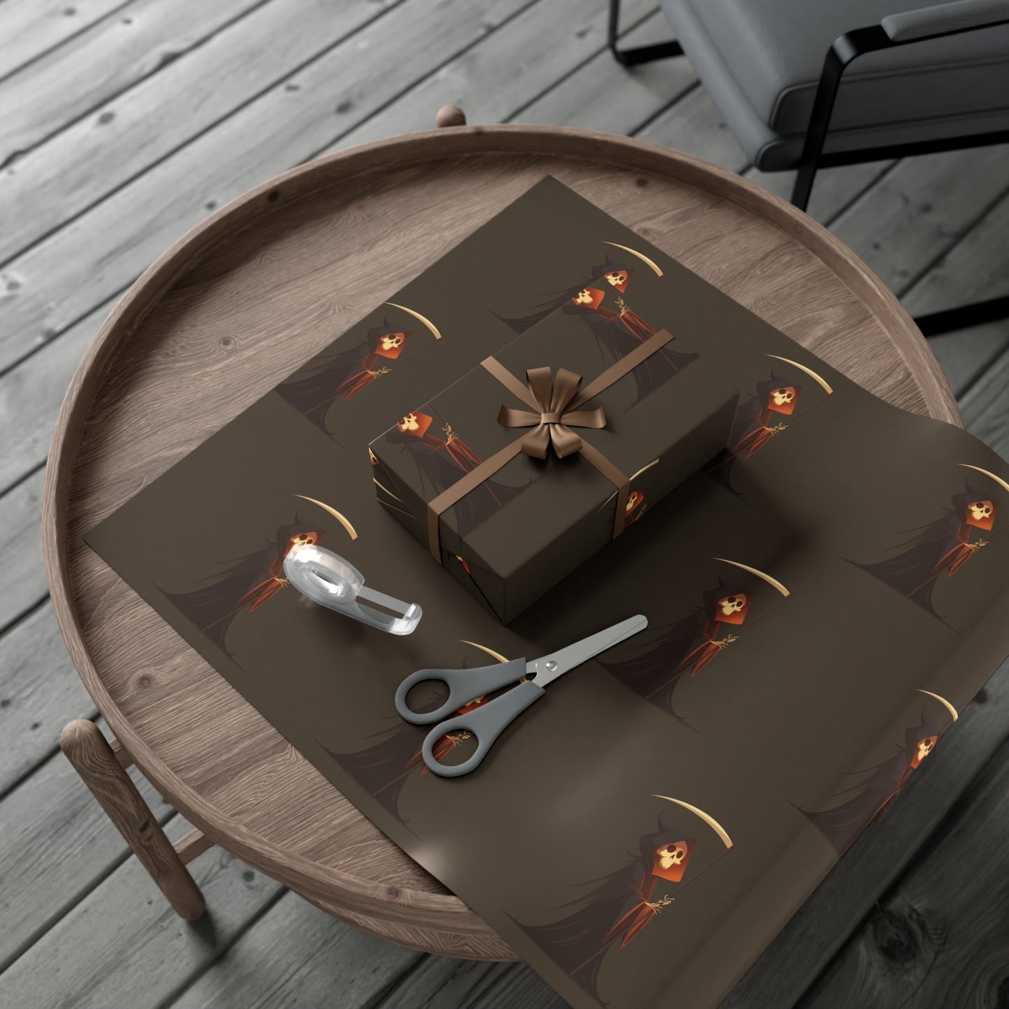 Gift Wrap Papers Featuring a Grim Reaper Design, Perfect for Halloween, Spooky Parties, Unique Gift Wrapping, Occasions, and Celebrations