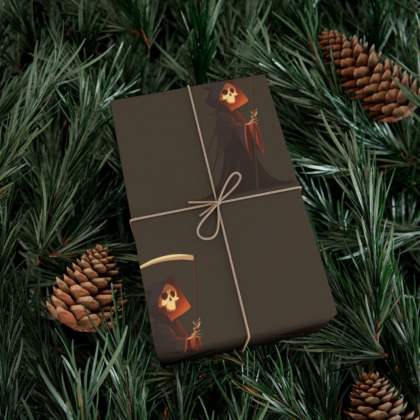 Gift Wrap Papers Featuring a Grim Reaper Design, Perfect for Halloween, Spooky Parties, Unique Gift Wrapping, Occasions, and Celebrations