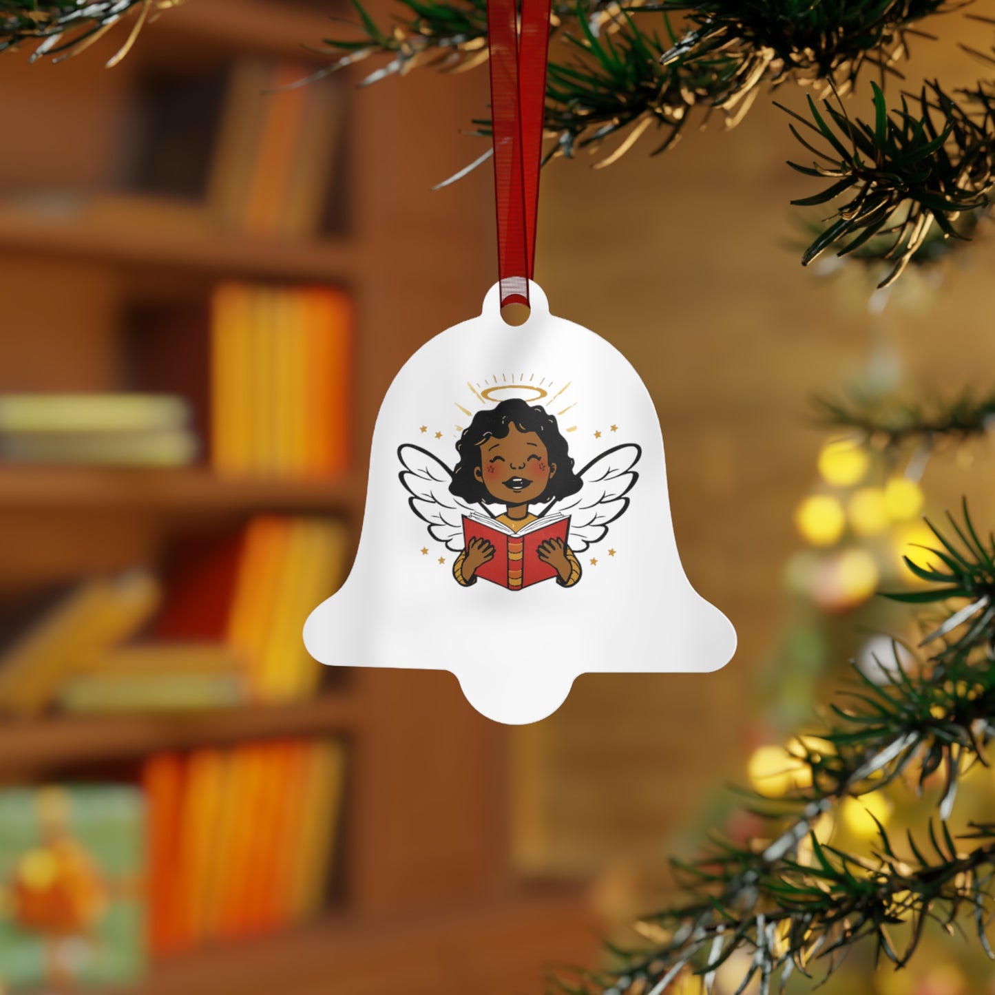 Angelic Reader Metal Ornaments, Christmas Decor, Holiday Gift, Religious Ornament, Winged Angel Decor