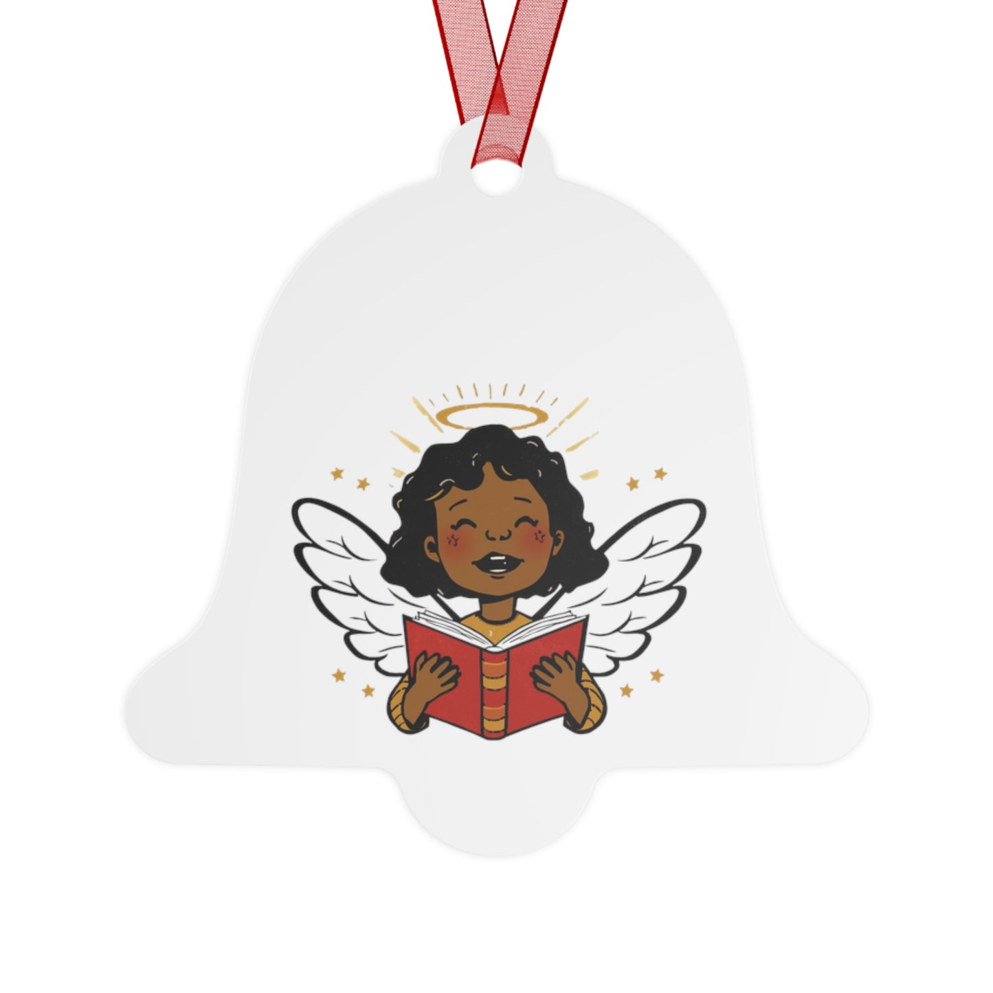 Angelic Reader Metal Ornaments, Christmas Decor, Holiday Gift, Religious Ornament, Winged Angel Decor