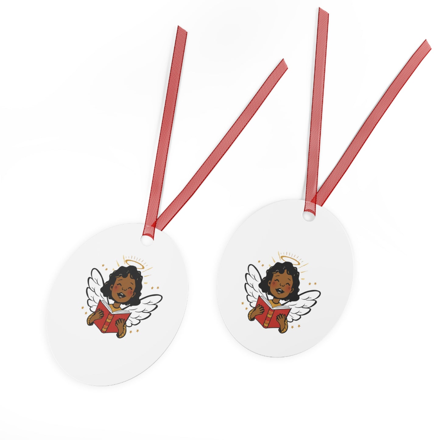 Angelic Reader Metal Ornaments, Christmas Decor, Holiday Gift, Religious Ornament, Winged Angel Decor