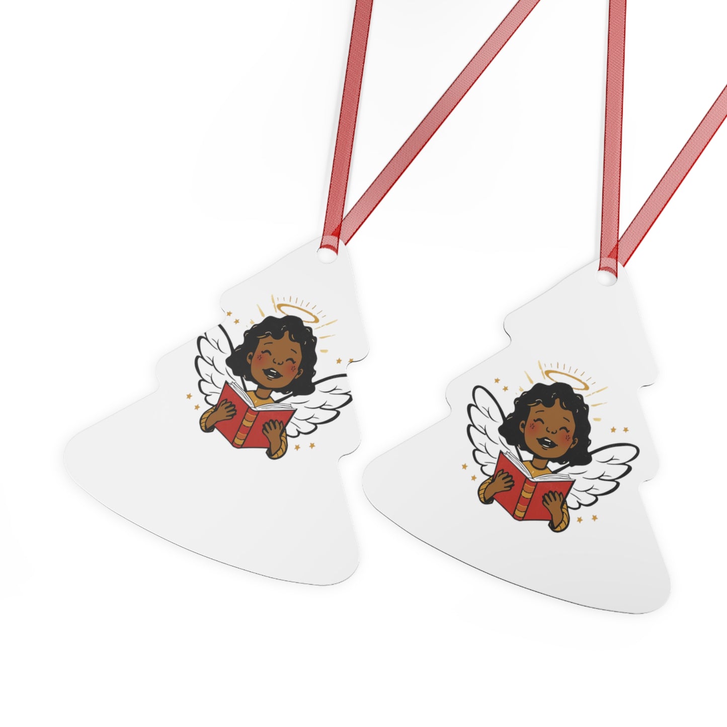 Angelic Reader Metal Ornaments, Christmas Decor, Holiday Gift, Religious Ornament, Winged Angel Decor