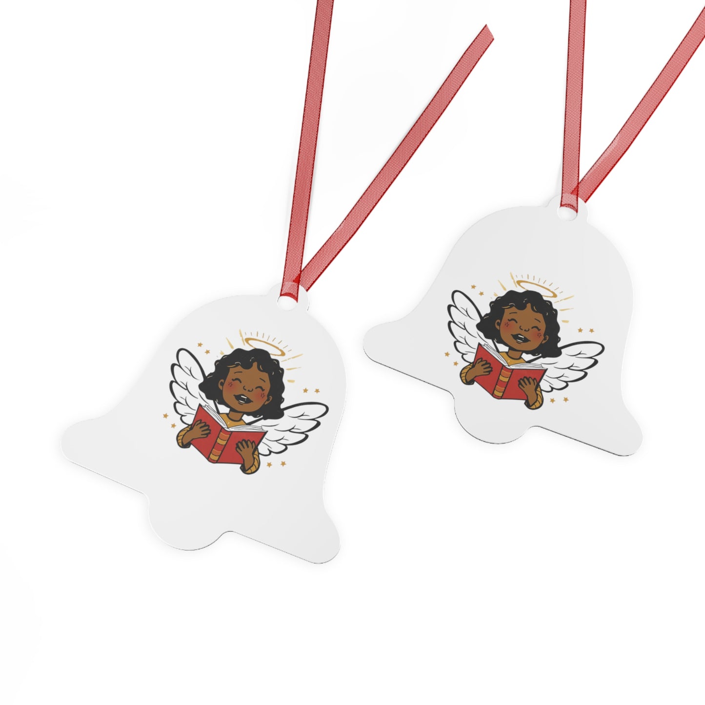 Angelic Reader Metal Ornaments, Christmas Decor, Holiday Gift, Religious Ornament, Winged Angel Decor