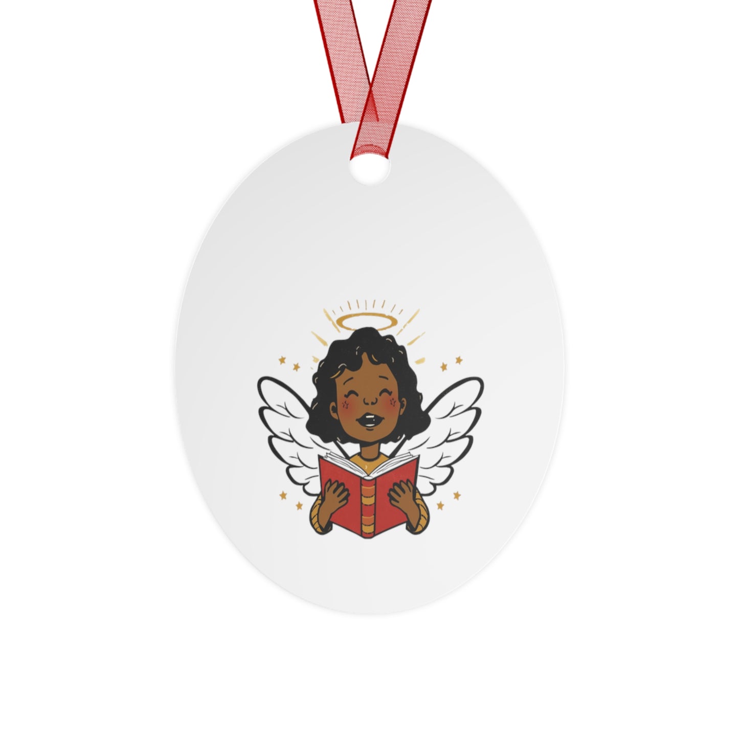 Angelic Reader Metal Ornaments, Christmas Decor, Holiday Gift, Religious Ornament, Winged Angel Decor