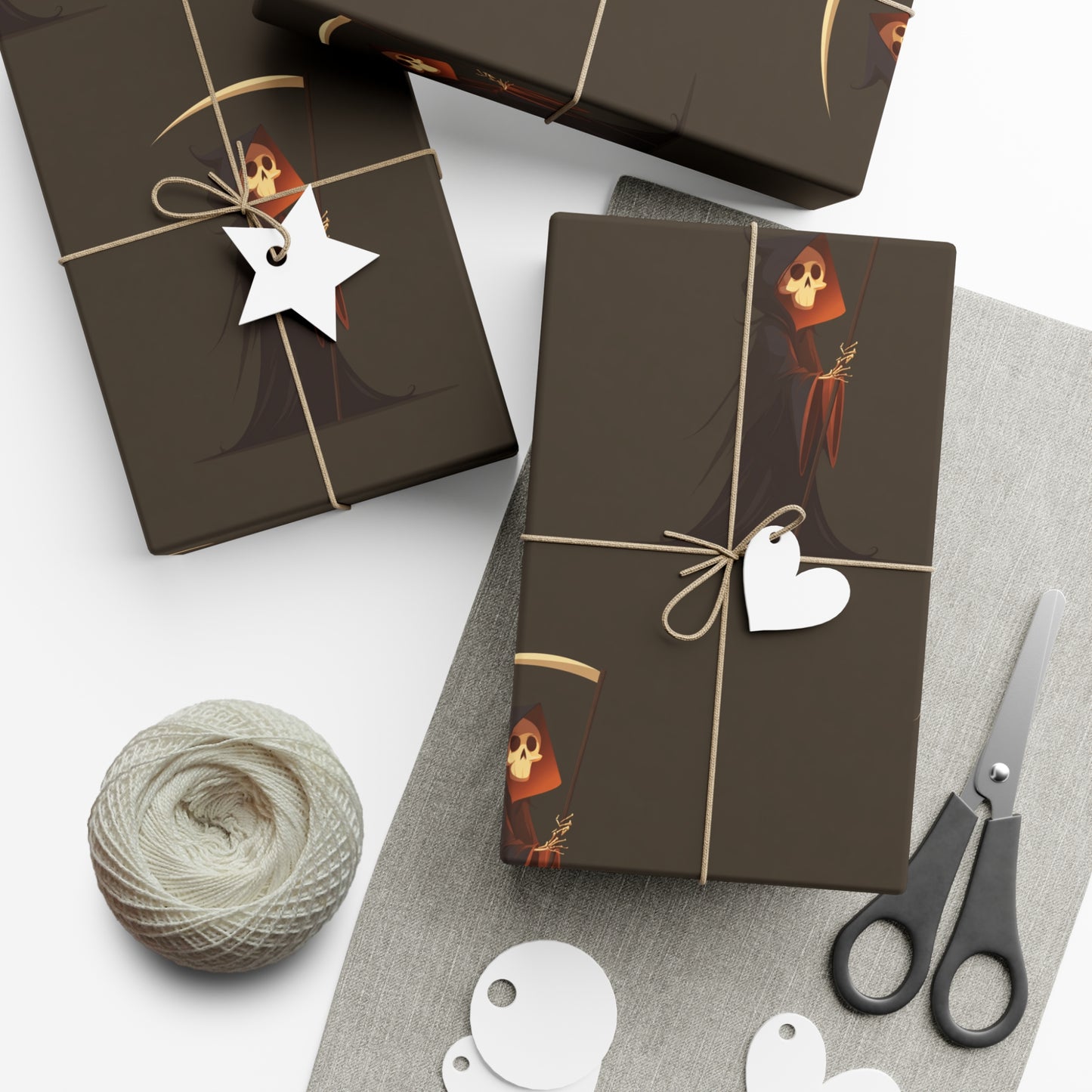Gift Wrap Papers Featuring a Grim Reaper Design, Perfect for Halloween, Spooky Parties, Unique Gift Wrapping, Occasions, and Celebrations