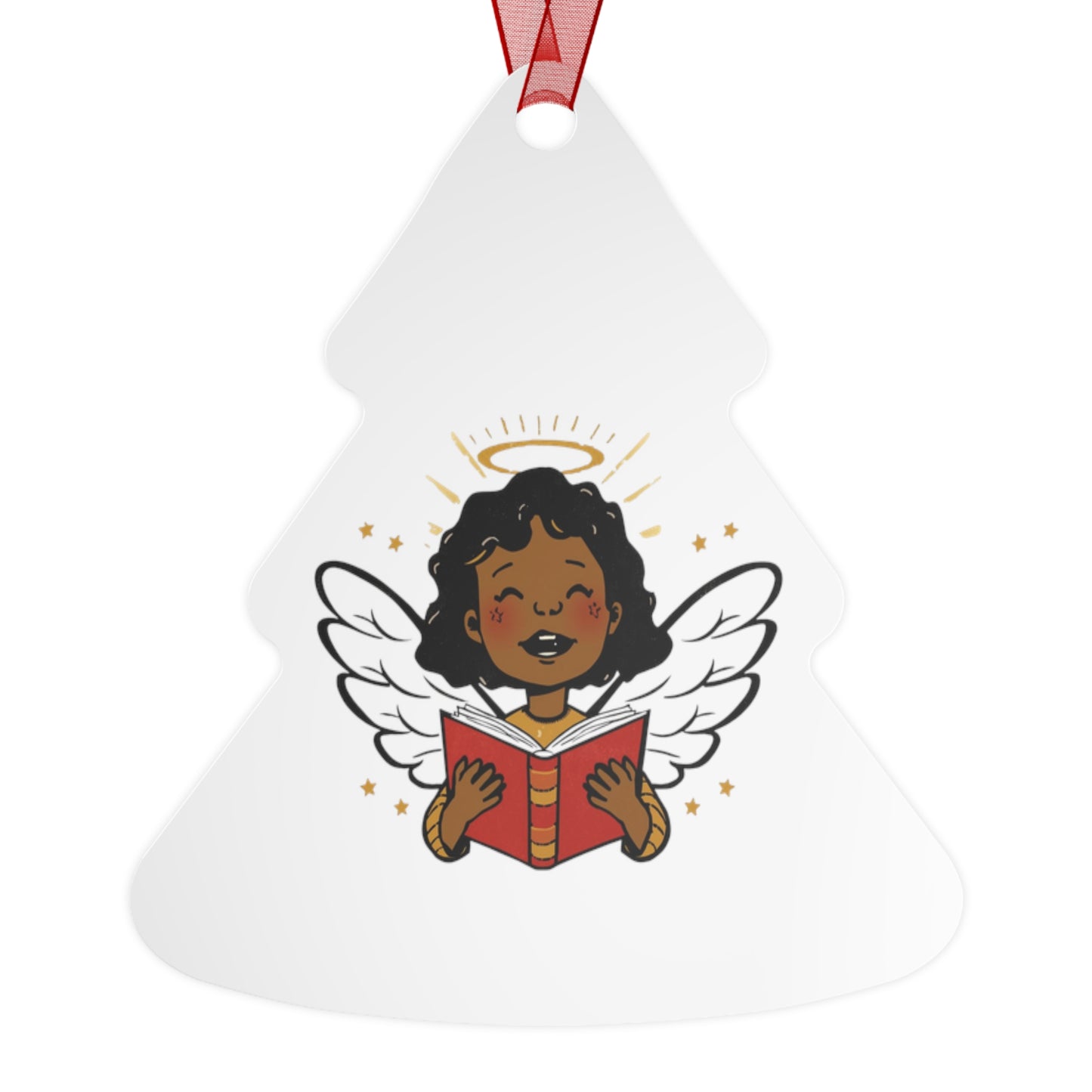 Angelic Reader Metal Ornaments, Christmas Decor, Holiday Gift, Religious Ornament, Winged Angel Decor