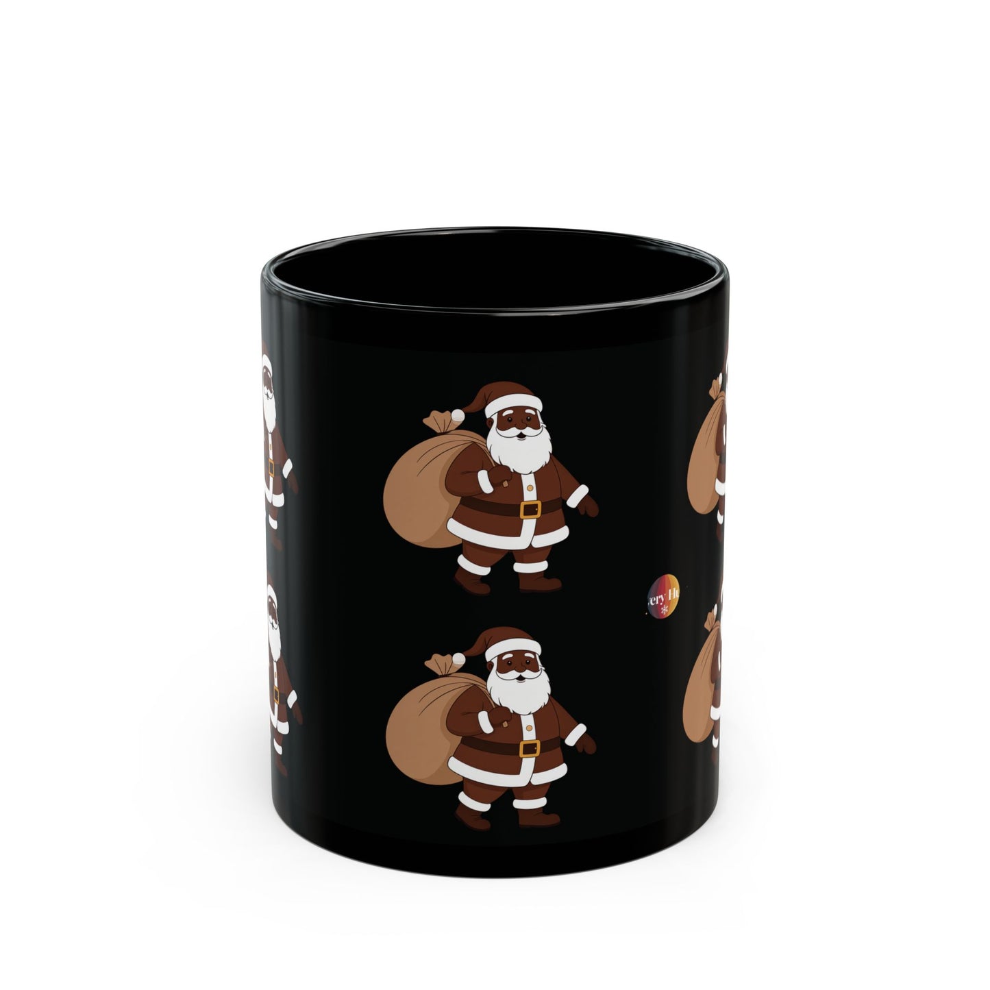 Festive Santa Mug, Christmas Coffee Cup, Holiday Gift, Black Ceramic Mug, Santa Claus Decorations, Merry & Bright