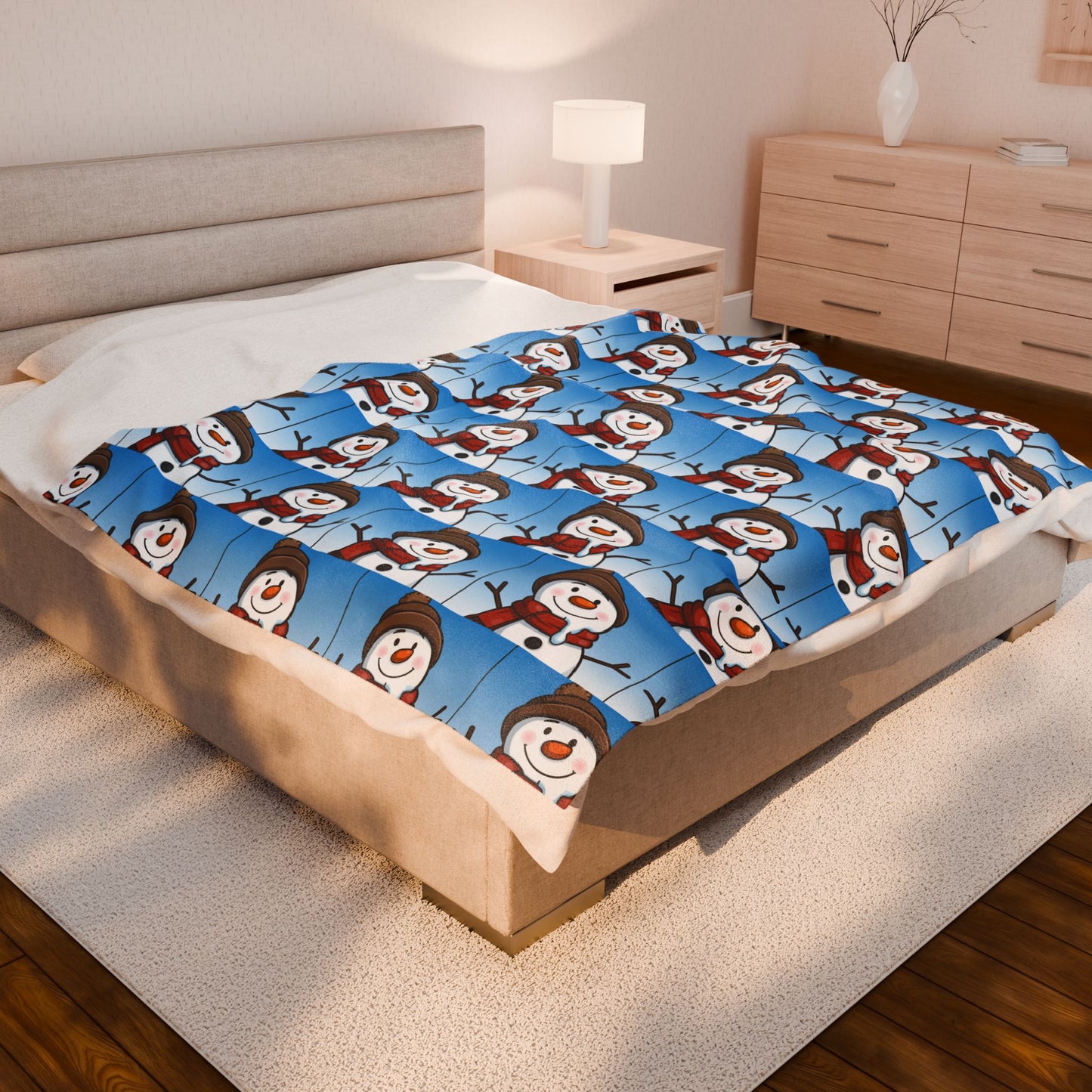 Cozy Snowman Velveteen Plush Blanket | Winter Decor, Holiday Gift, Cozy Home, Snowman Design, Snuggle Blanket