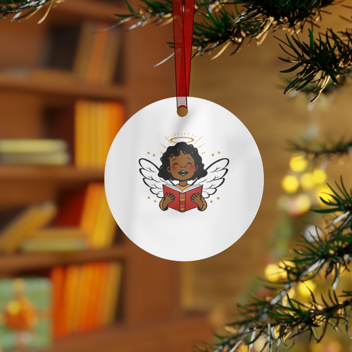Angelic Reader Metal Ornaments, Christmas Decor, Holiday Gift, Religious Ornament, Winged Angel Decor