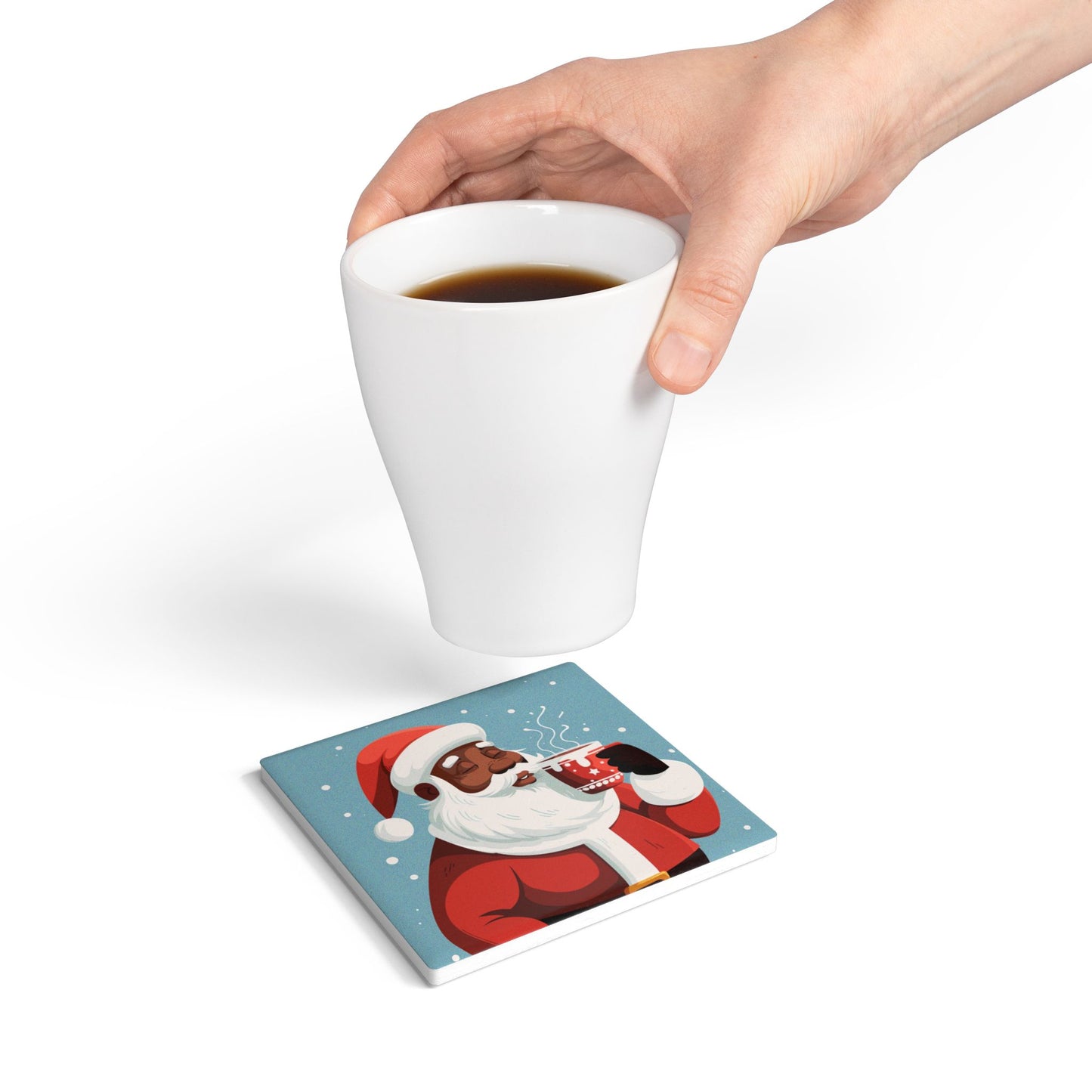 Festive Santa Ceramic Coaster | Holiday Drinkware, Christmas Gift, Home Decor, Kitchen Accessory, Coaster Set