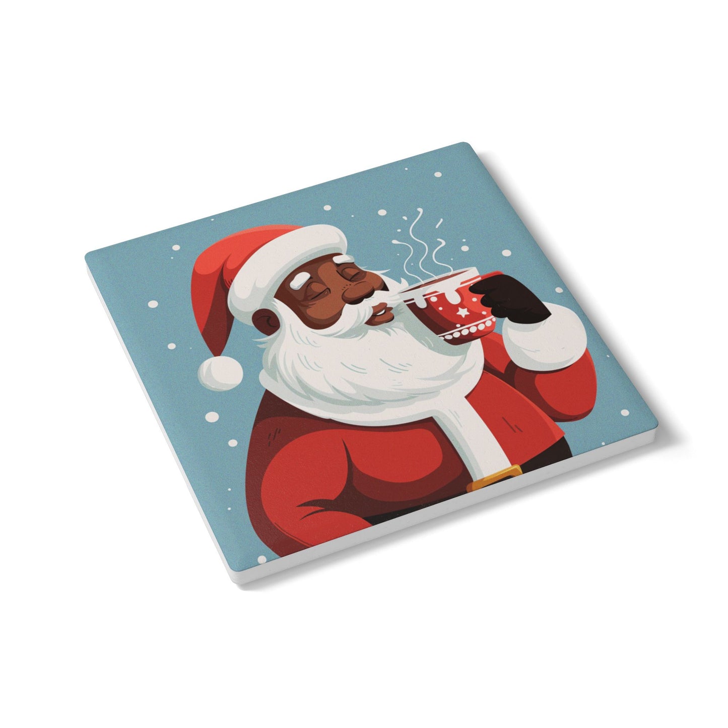 Festive Santa Ceramic Coaster | Holiday Drinkware, Christmas Gift, Home Decor, Kitchen Accessory, Coaster Set