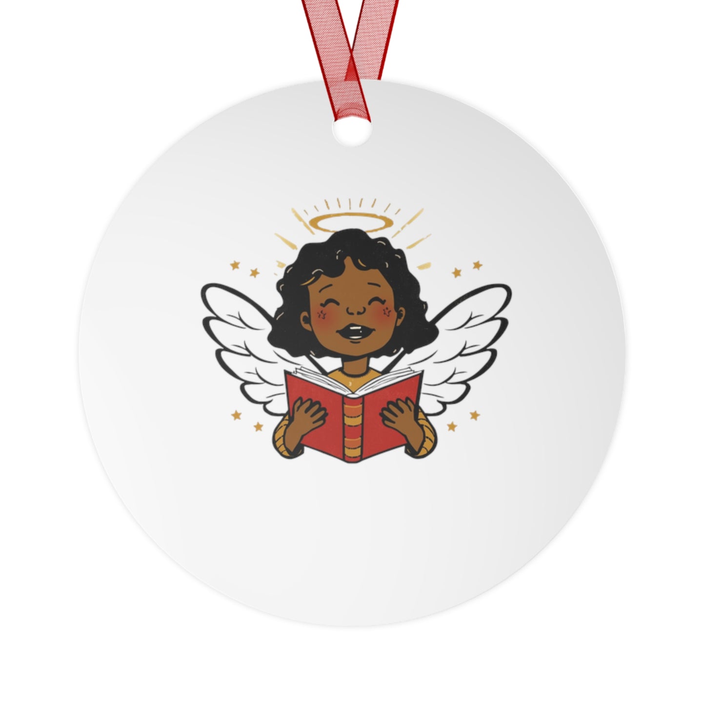 Angelic Reader Metal Ornaments, Christmas Decor, Holiday Gift, Religious Ornament, Winged Angel Decor