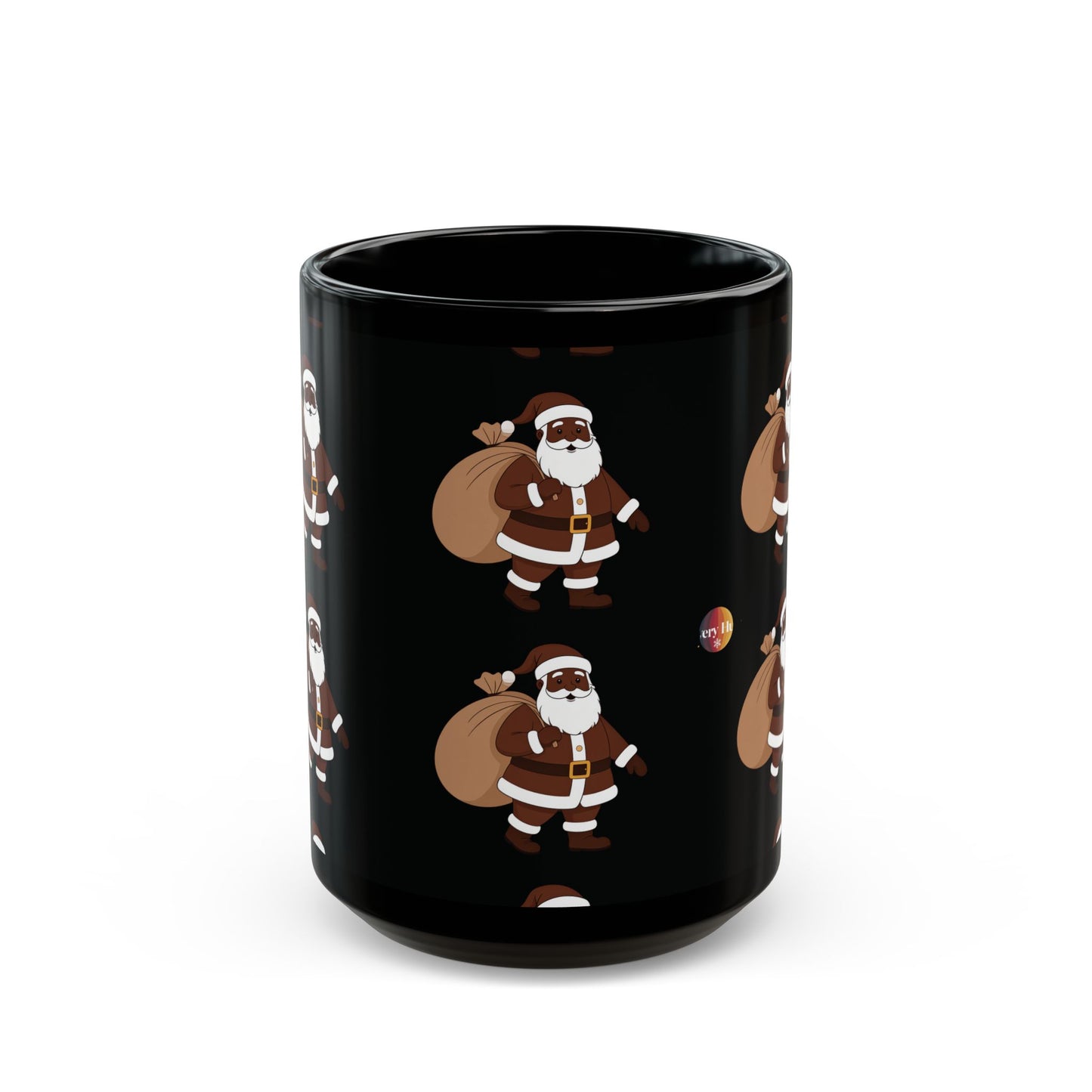 Festive Santa Mug, Christmas Coffee Cup, Holiday Gift, Black Ceramic Mug, Santa Claus Decorations, Merry & Bright