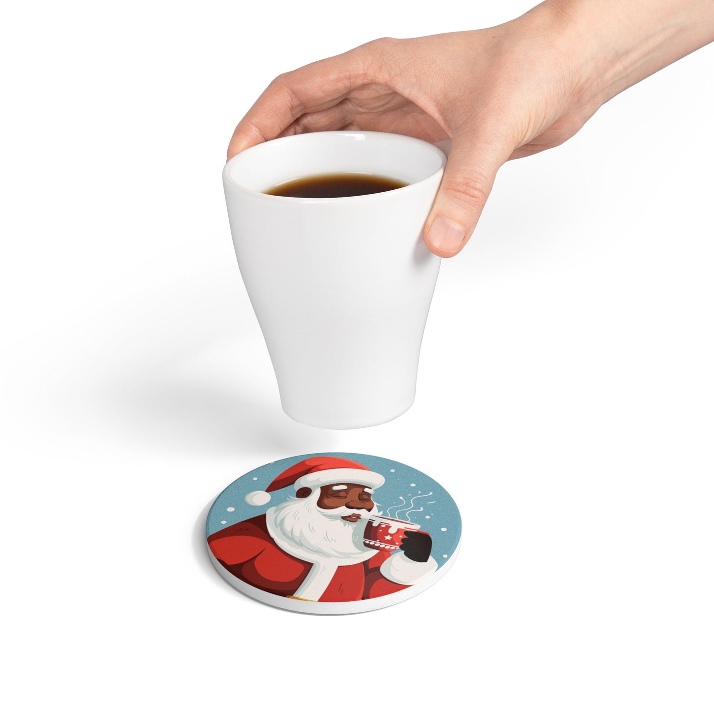 Festive Santa Ceramic Coaster | Holiday Drinkware, Christmas Gift, Home Decor, Kitchen Accessory, Coaster Set