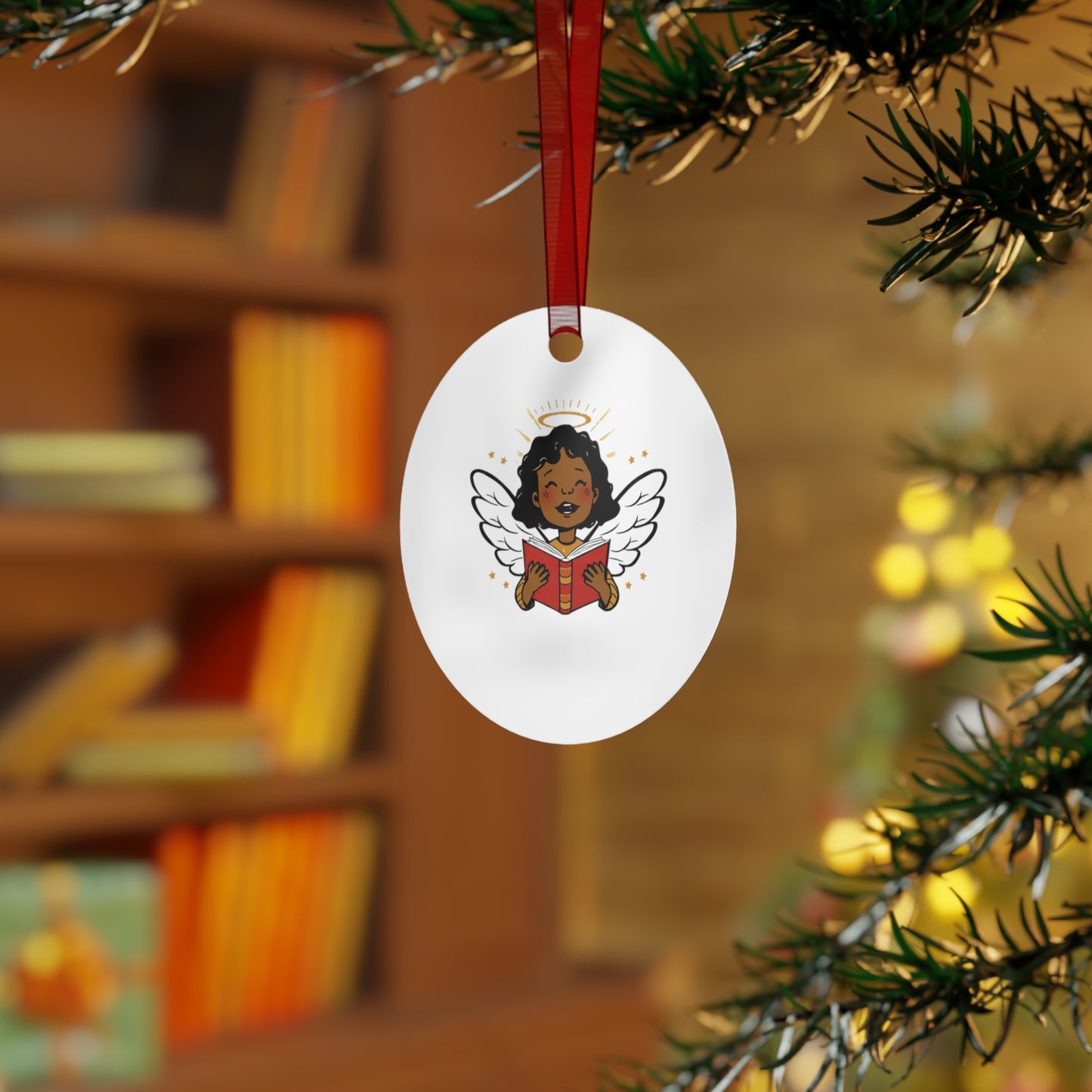 Angelic Reader Metal Ornaments, Christmas Decor, Holiday Gift, Religious Ornament, Winged Angel Decor