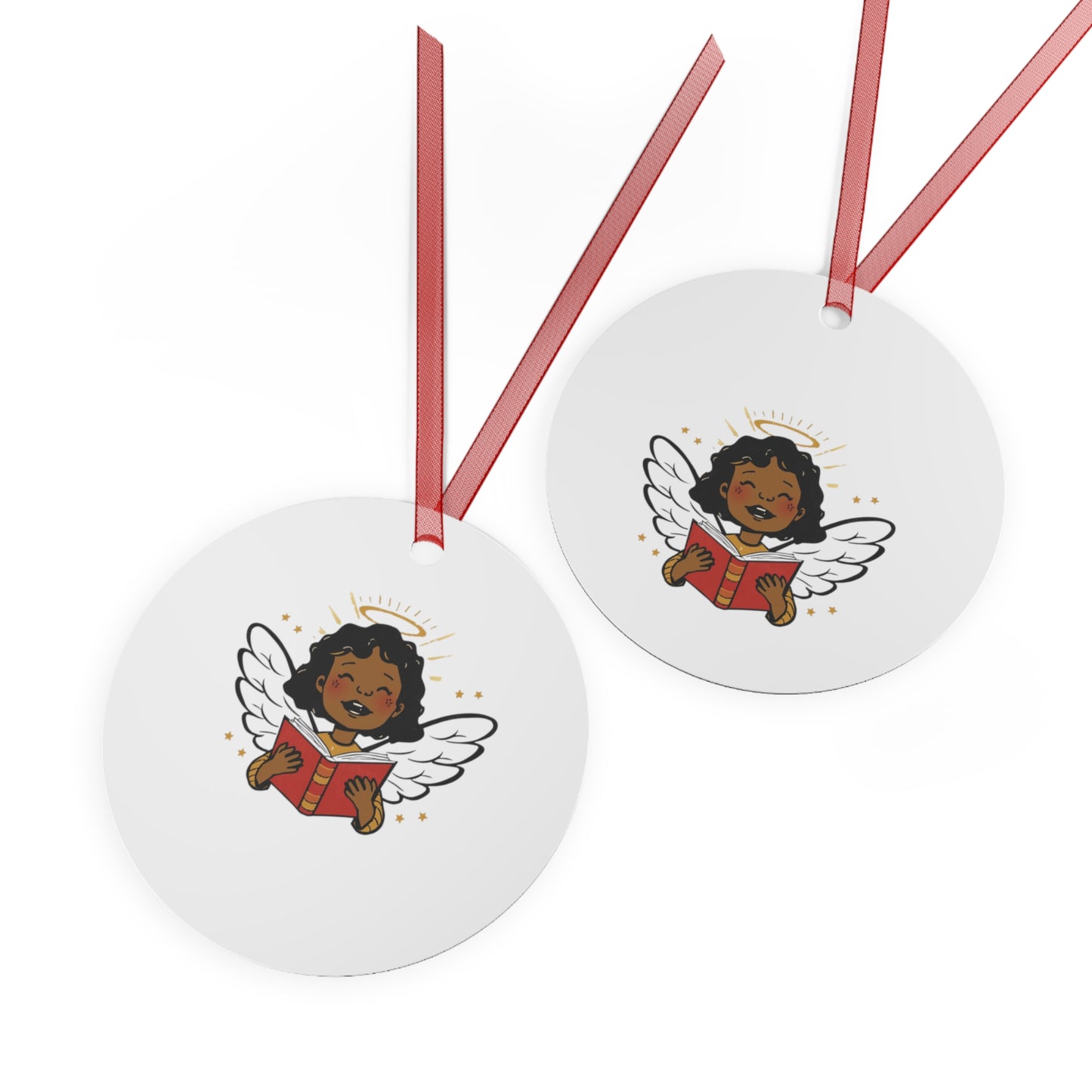 Angelic Reader Metal Ornaments, Christmas Decor, Holiday Gift, Religious Ornament, Winged Angel Decor