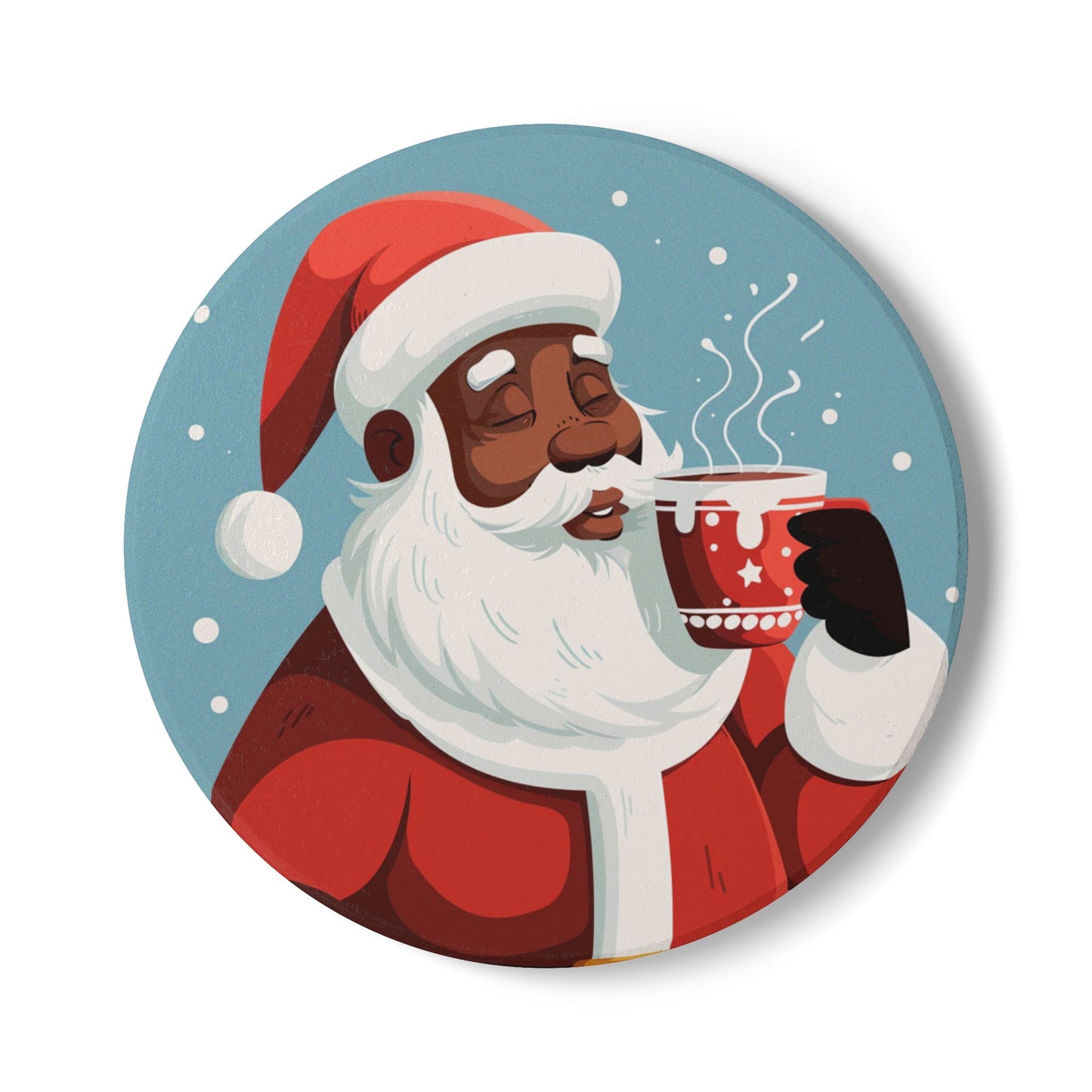 Festive Santa Ceramic Coaster | Holiday Drinkware, Christmas Gift, Home Decor, Kitchen Accessory, Coaster Set
