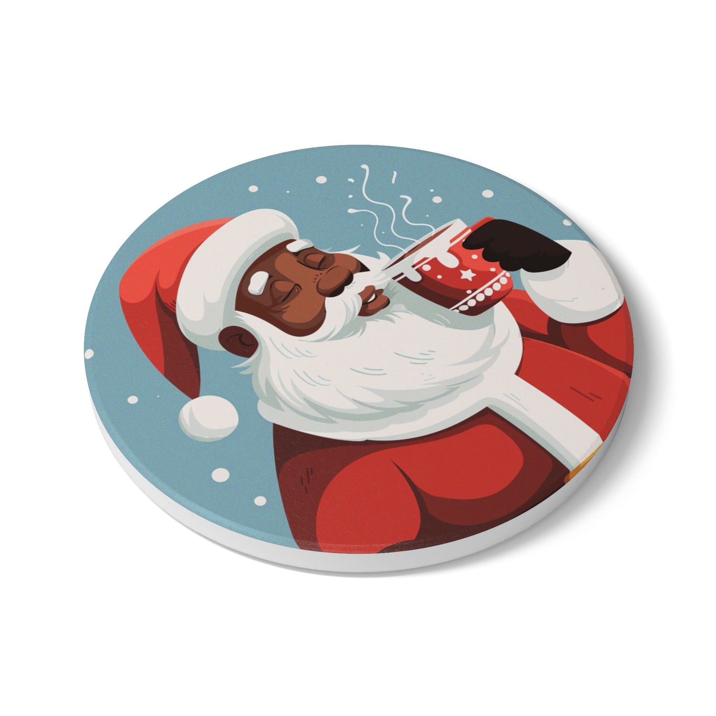 Festive Santa Ceramic Coaster | Holiday Drinkware, Christmas Gift, Home Decor, Kitchen Accessory, Coaster Set