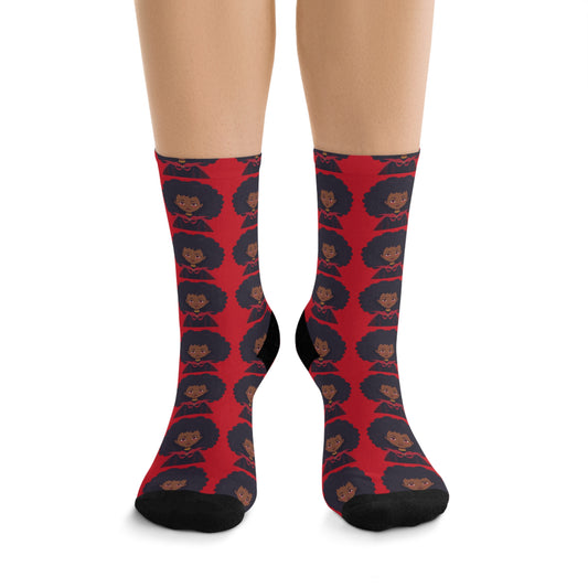 Funky Afro Pattern Socks, Eco-Friendly Recycled Poly Socks, Fun Gift for Her, Unique Wearable Art, Black History Month Fashion