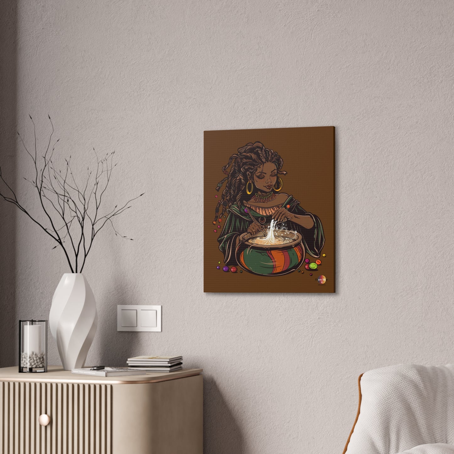 Artistic Magic Canvas Print with Enchantress, Wall Art, African Inspired Decor, Witchcraft Decor, Home Office Wall Art