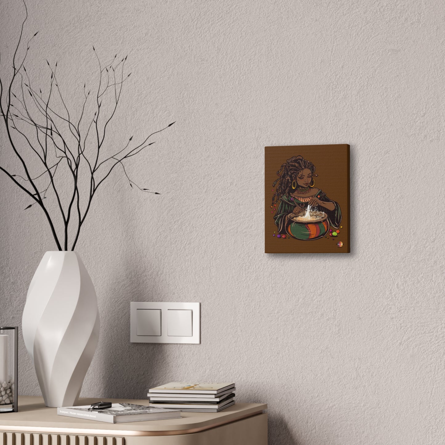 Artistic Magic Canvas Print with Enchantress, Wall Art, African Inspired Decor, Witchcraft Decor, Home Office Wall Art