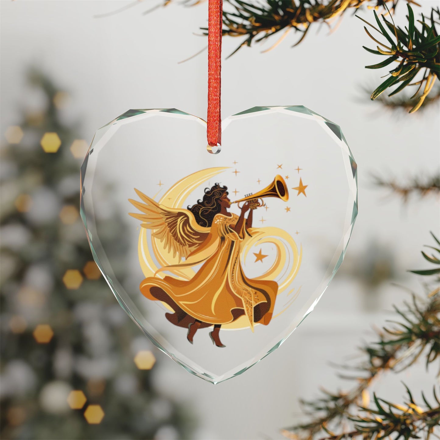 Angel Trumpet Crystal Ornament, Heart Shaped Decoration, Unique Holiday Gift, Christmas Tree Ornament, Home Décor Keepsake