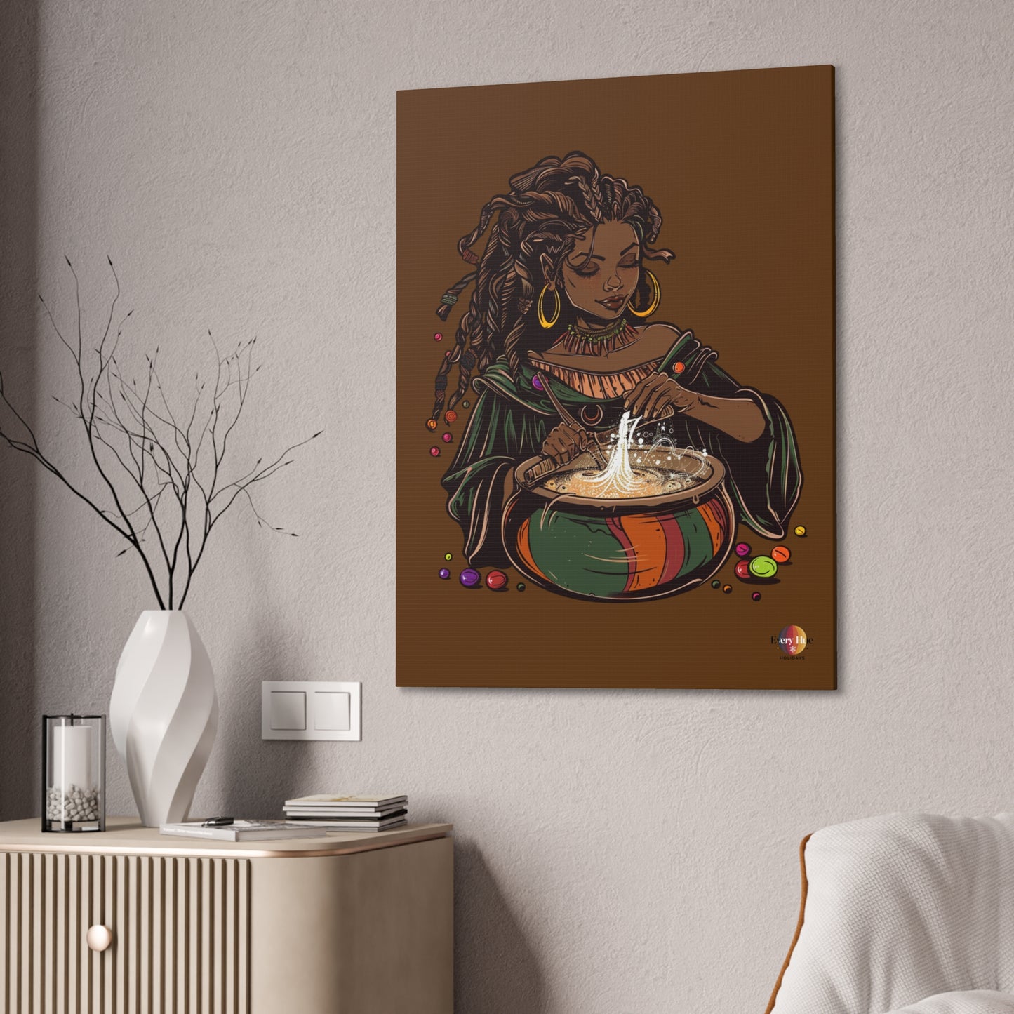 Artistic Magic Canvas Print with Enchantress, Wall Art, African Inspired Decor, Witchcraft Decor, Home Office Wall Art