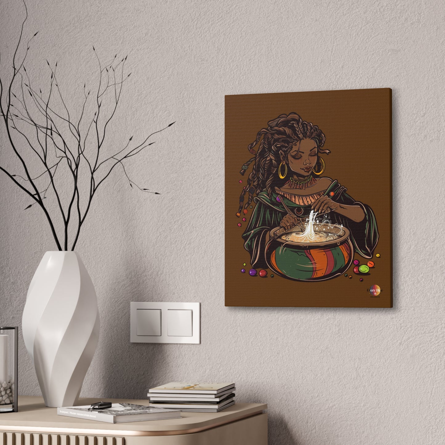 Artistic Magic Canvas Print with Enchantress, Wall Art, African Inspired Decor, Witchcraft Decor, Home Office Wall Art