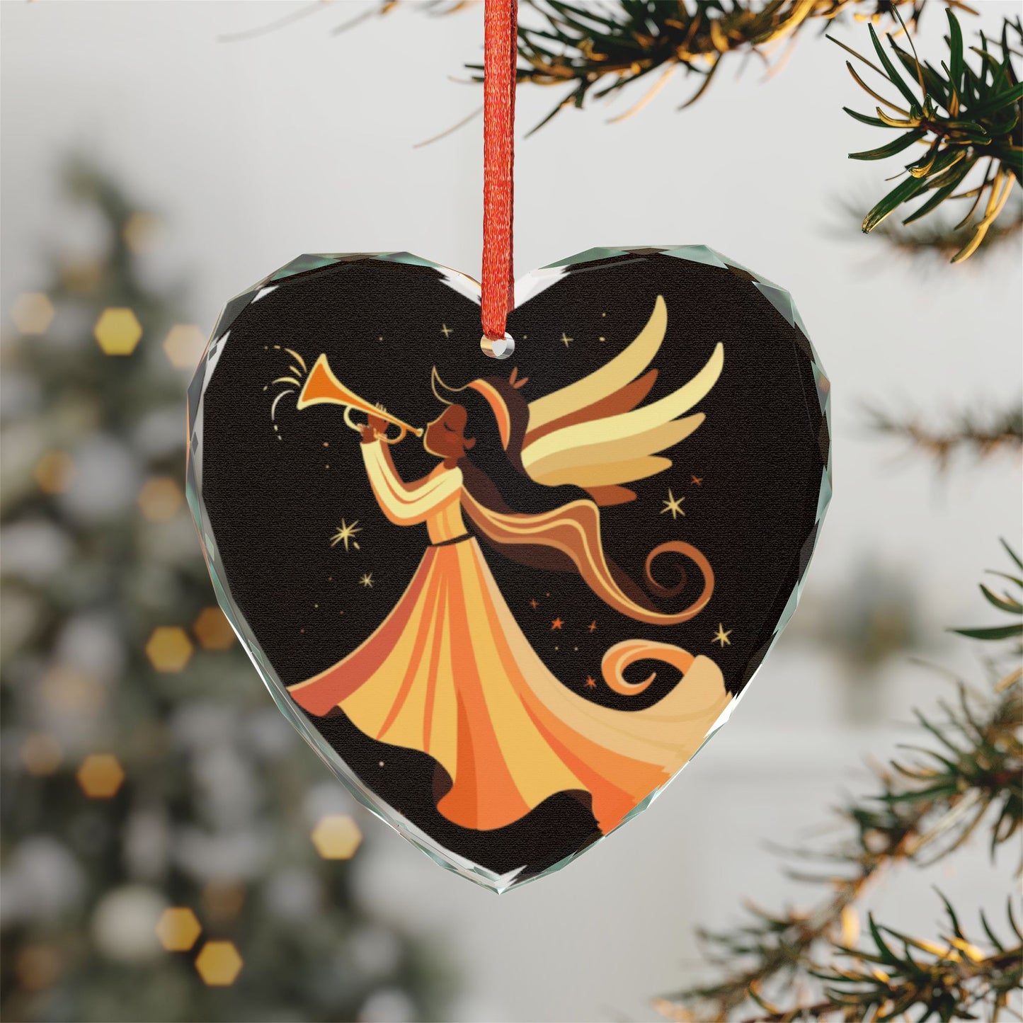 Heart-Shaped Crystal Glass Ornament with Angel Design | Holiday Keepsake, Home Decor, Gift for Christmas, Winter Celebrations, Angel Lovers